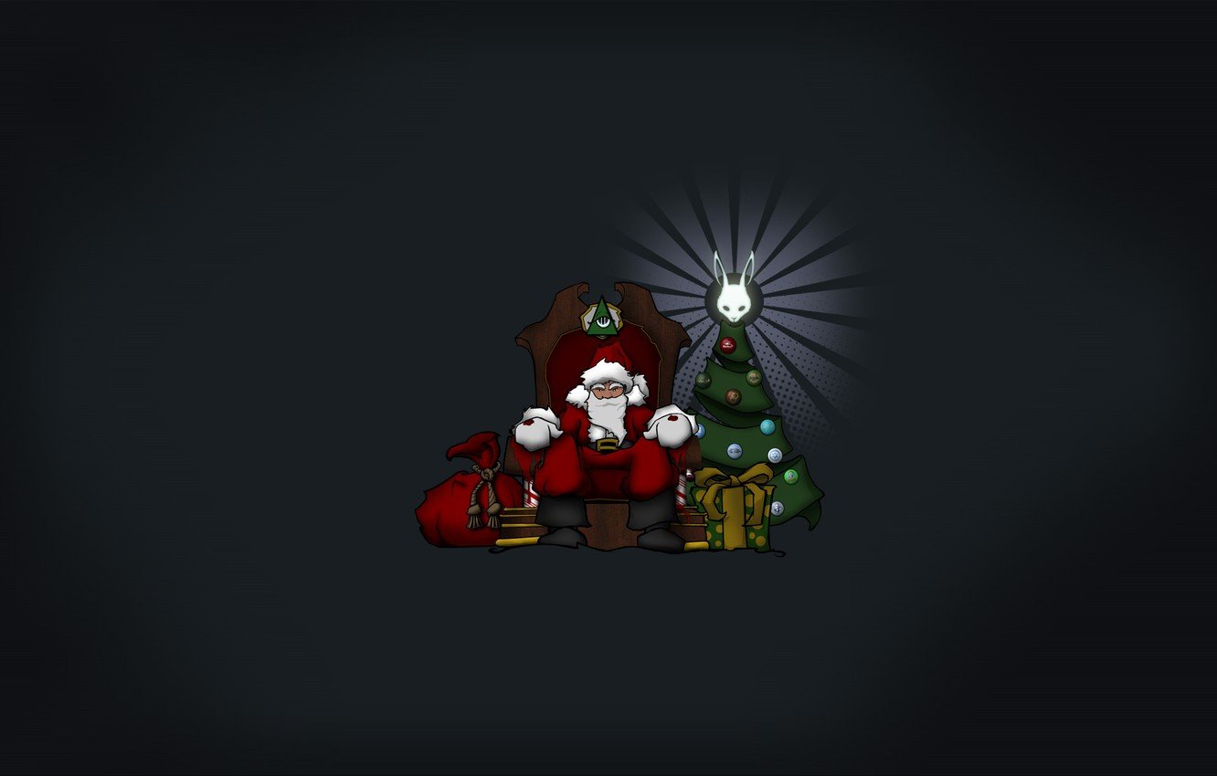 Wallpaper minimalism, Santa, the dark background, sitting at the Christmas tree image for desktop, section новый год