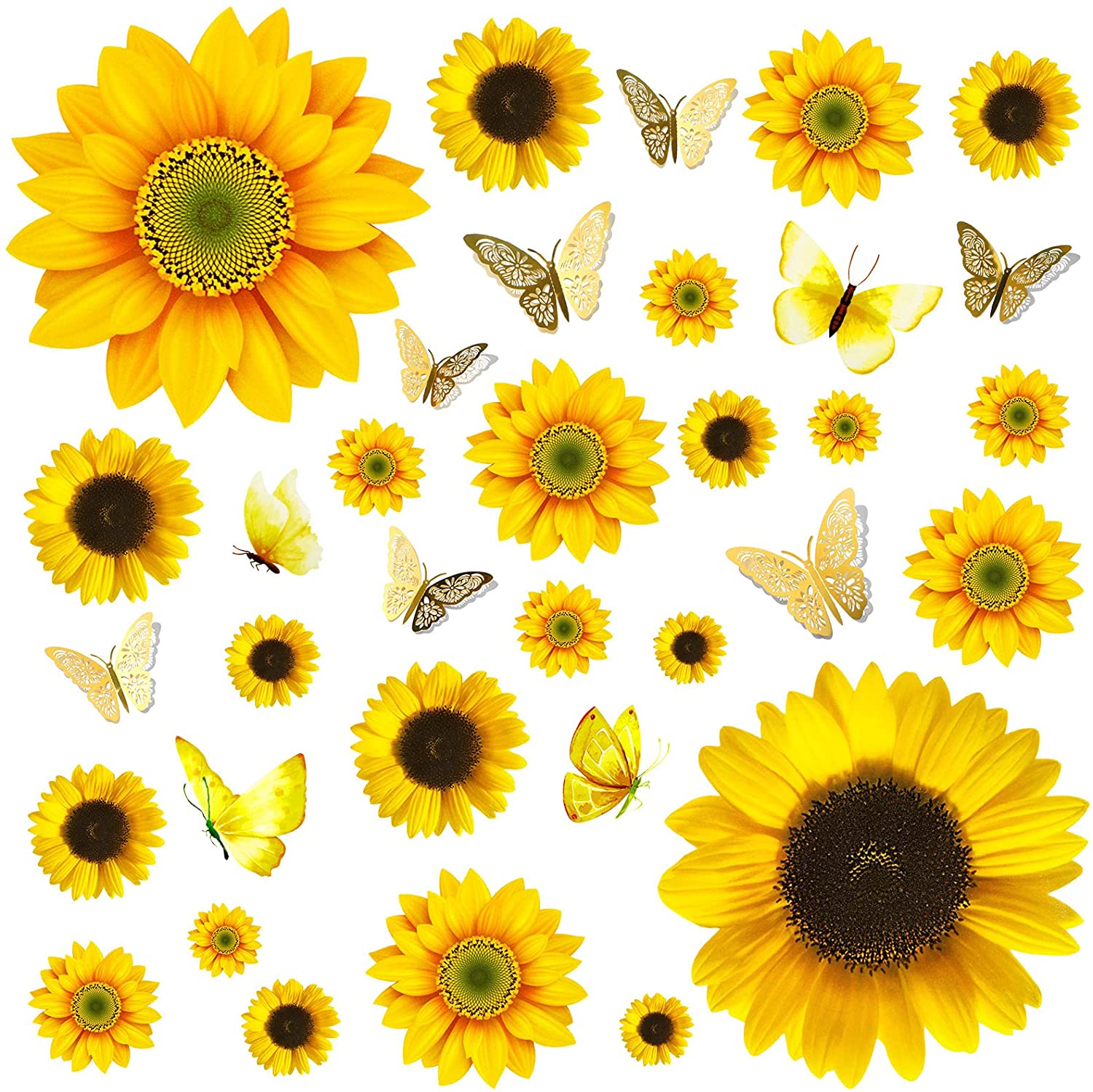 Fall Thanksgiving Sunflower Wall Decor PCS Sunflower Stickers with 3D Butterfly Wall Sticker Sunflower Nursery Decor Removable Yellow Flowers Decal for Kitchen Bathroom Bedroom Decoration, Tools & Home Improvement