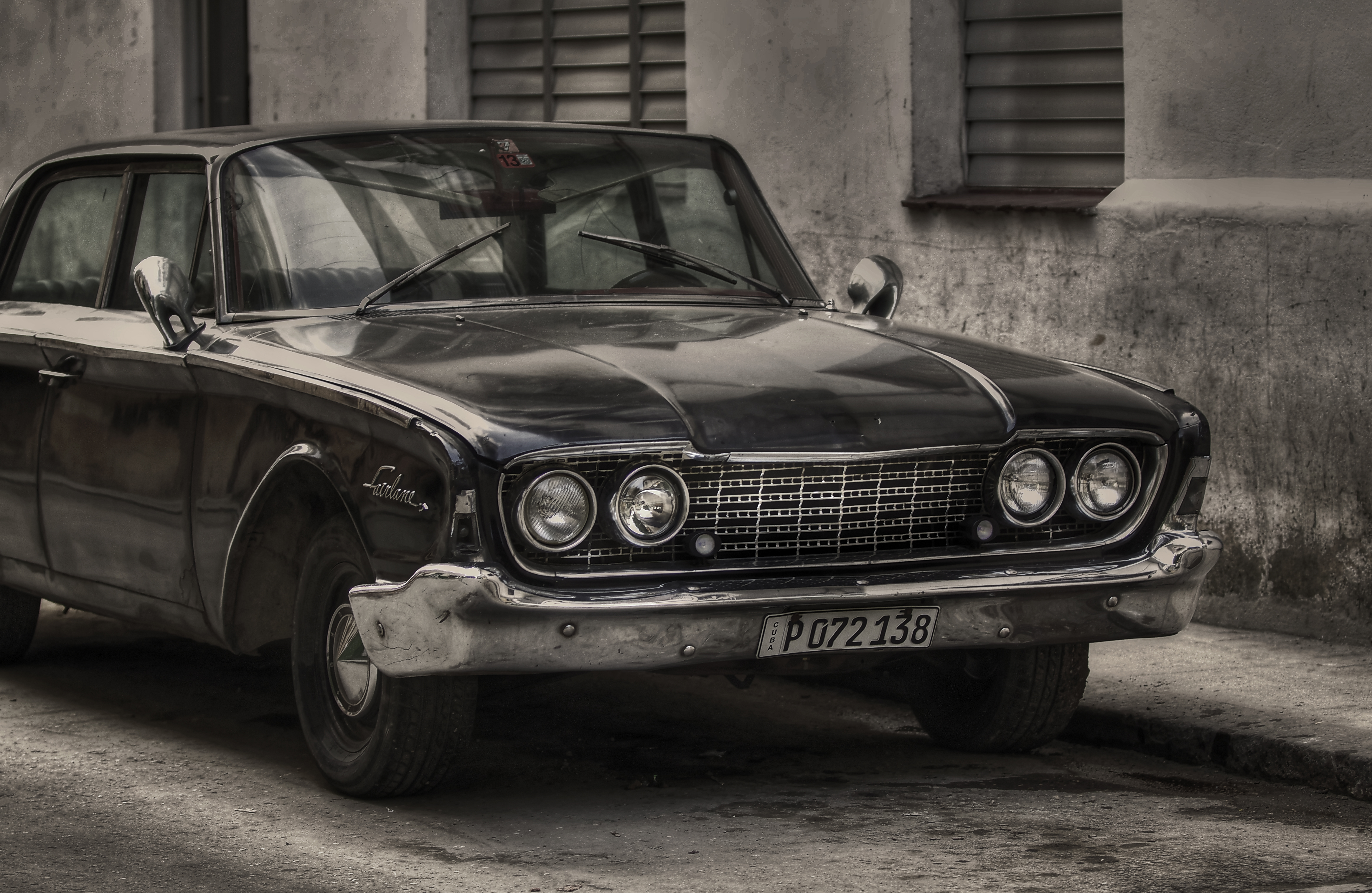 Wallpaper, HDR, Ford, holiday, Vintage car, Caribbean, performance car, Sedan, Havana, Cuba, 1960, blackandwhite, blackwhite, auto, classic, noiretblanc, americancar, mokastet, fairlane, oldcar, fordfairlane, land vehicle, automotive design