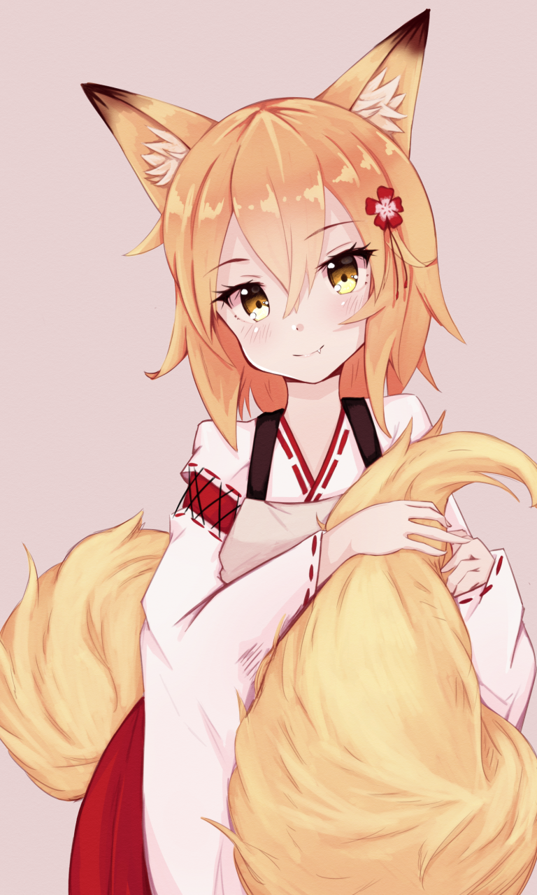 Download 768x1280 Animal Ears, Blonde, Anime Fox Girl, Cute, Short Hair Wallpaper for Galaxy SIV, Nokia Lumia Acer Picasso