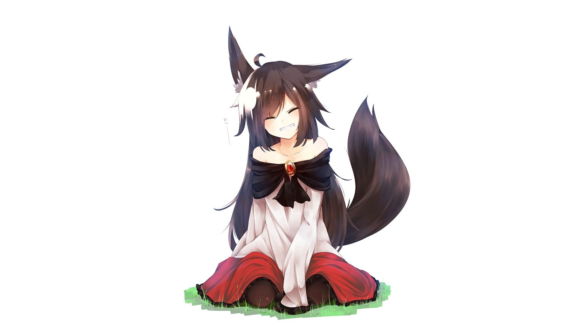 black hair anime character #anime anime girls simple background fox girl fox tail #smiling black hair long hair kitsunemimi. Anime characters, Fox girl, Cat girl