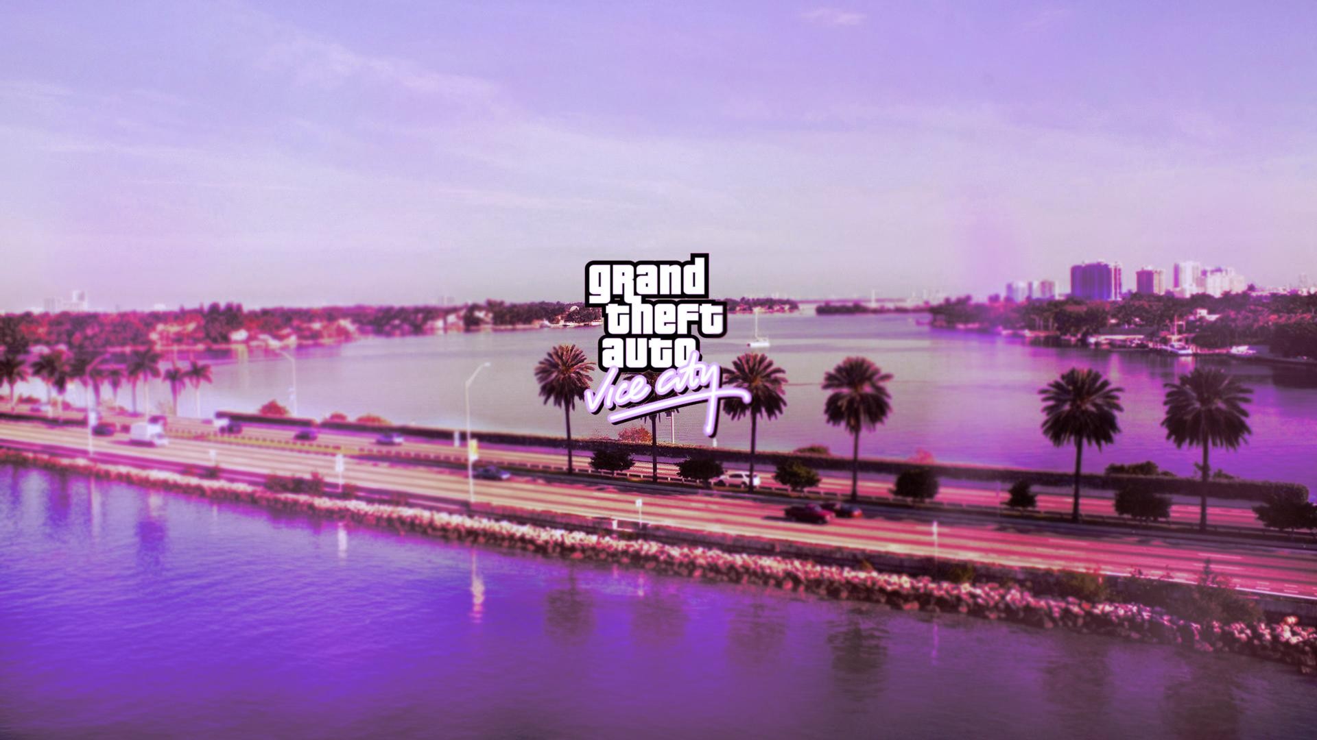 grand theft auto vice city road pink logo sea lake pc gaming HD wallpaper, Background