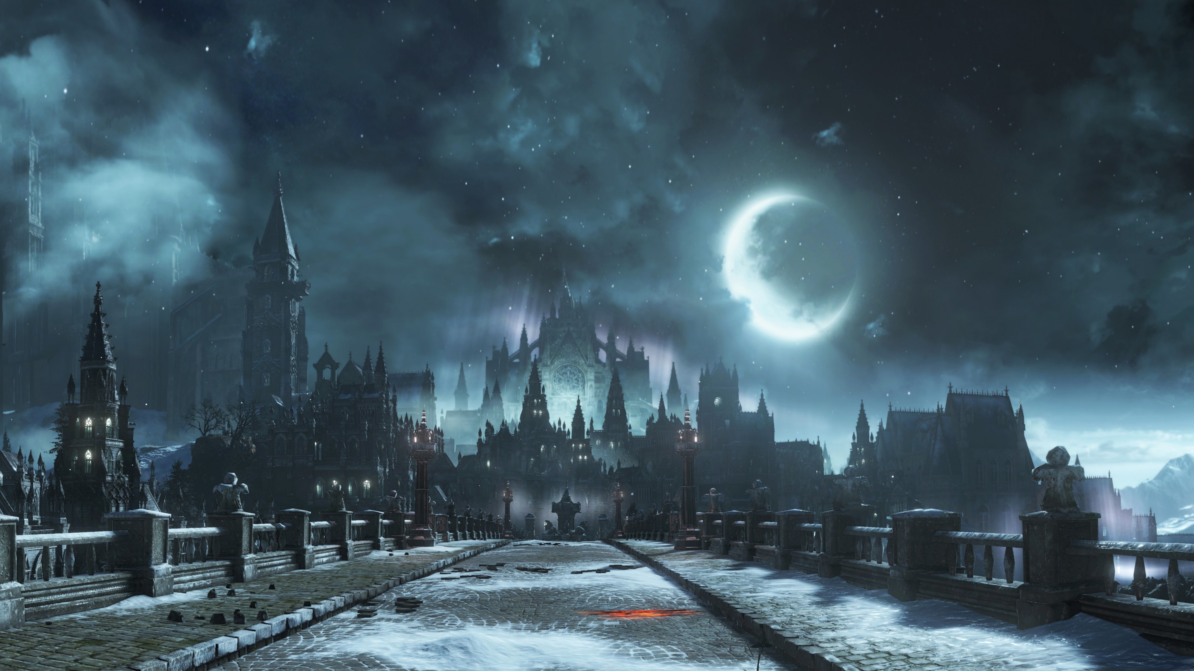 Dark Souls City Bridge During Night Moon 4K 5K HD Games Wallpaper