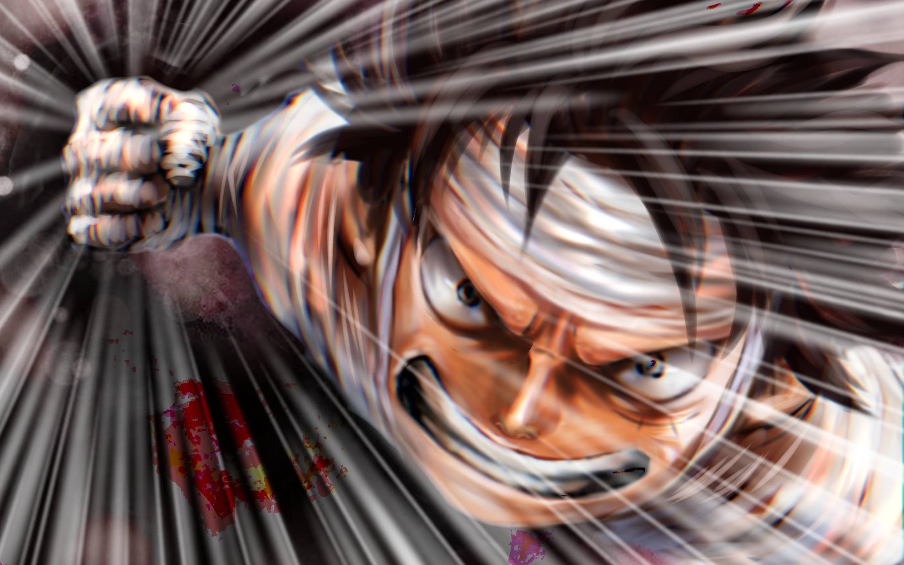 Monkey D Luffy, One Piece, Battle, Artwork, Close Up, HD Wallpaper