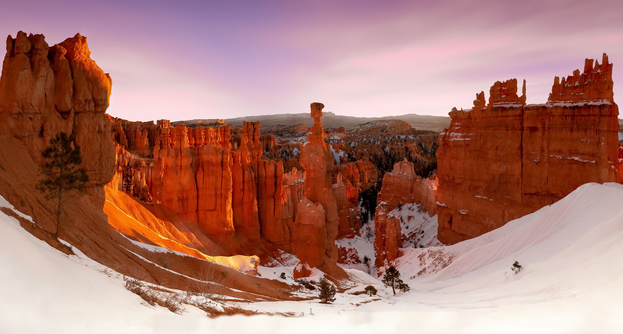 Wallpaper, Bryce Canyon National Park, nature, winter, snow, landscape, rock 2048x1100