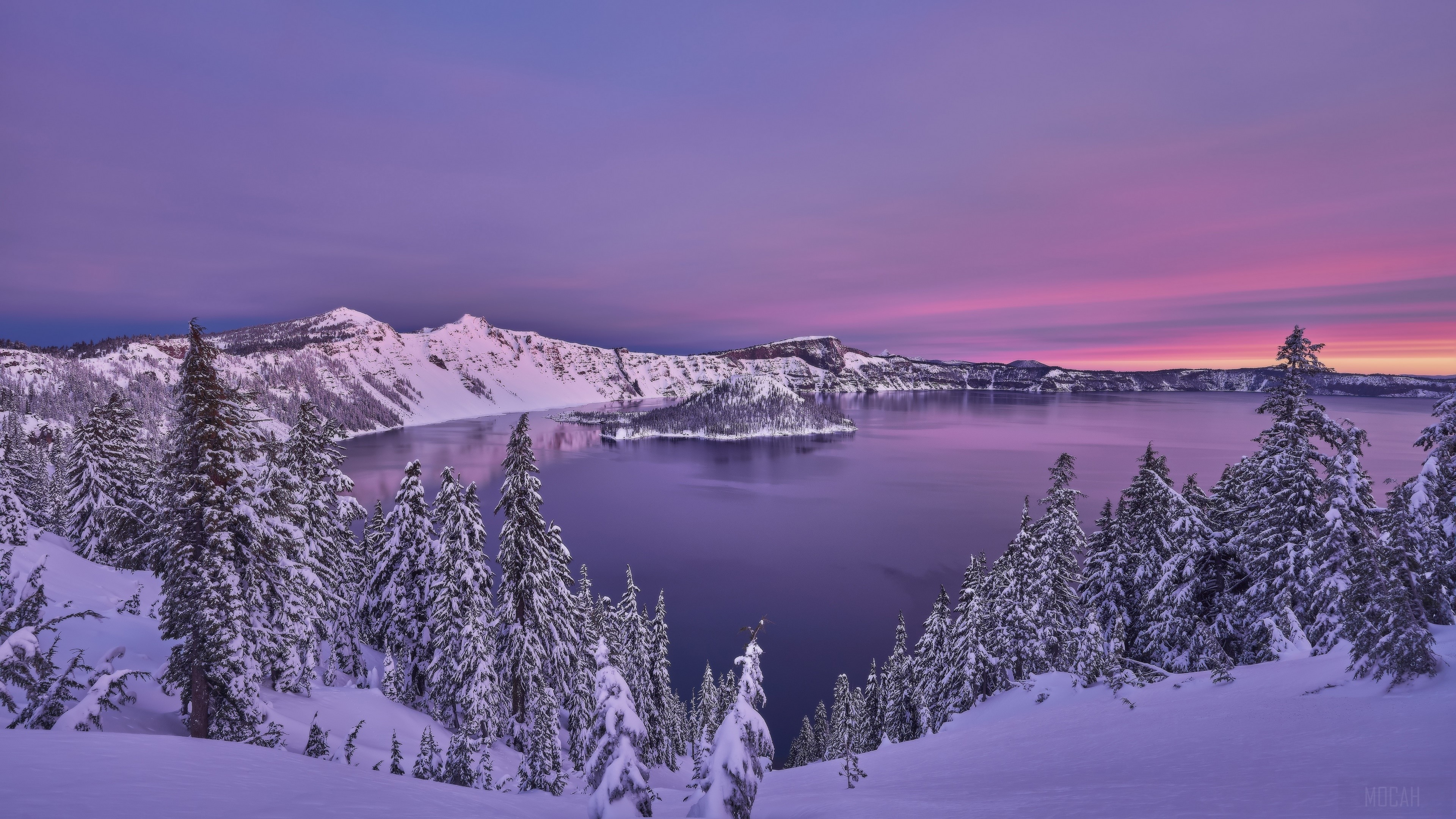 Crater Lake, Lake, Nature, Snow, Winter 4k wallpaper. Mocah HD Wallpaper