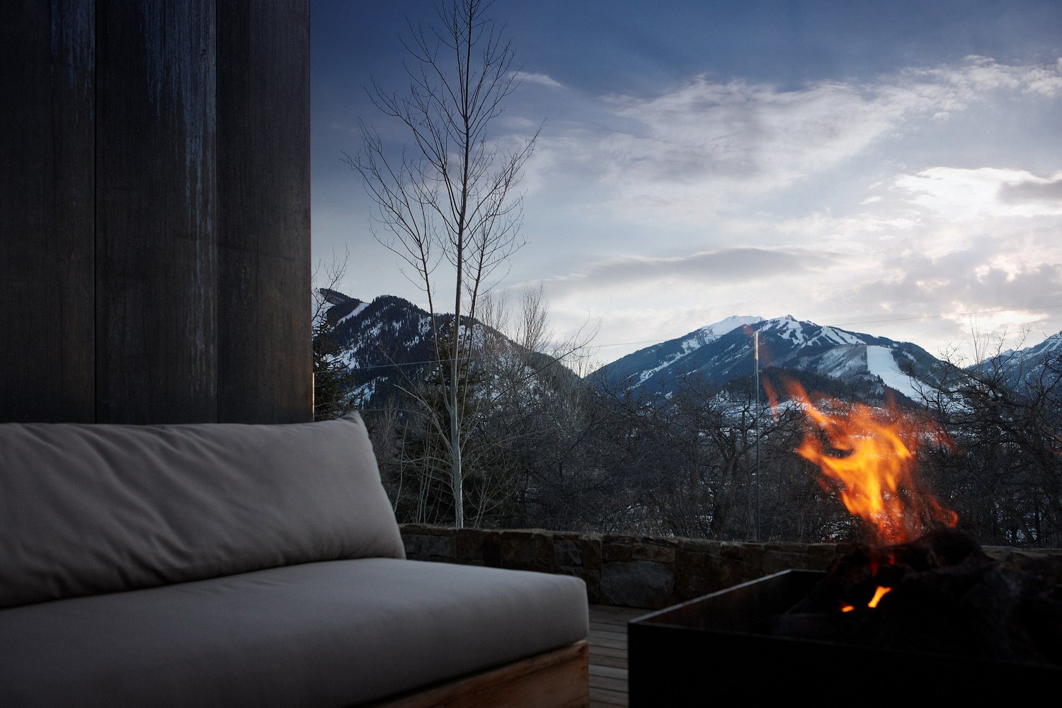 Wallpaper, fire, mountains, winter, armchair 1500x1000