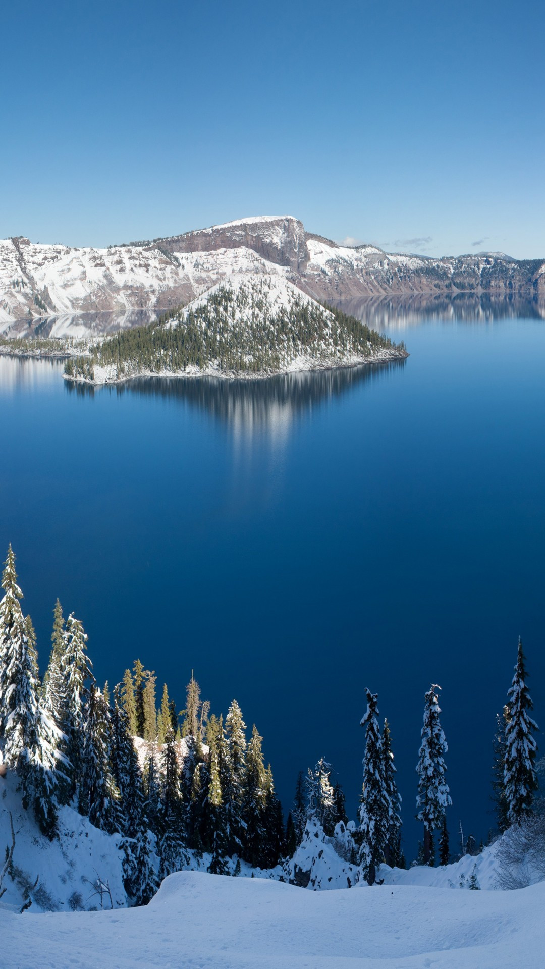 Download 1080x1920 Oregon Crater Lake, Snow, Winter, Trees Wallpaper for iPhone iPhone 7 Plus, iPhone 6+, Sony Xperia Z, HTC One