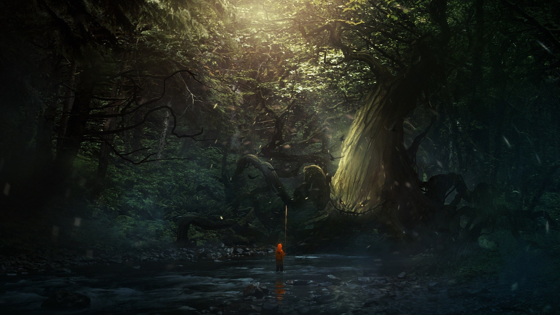 sunlight, forest, night, anime, nature, morning, mist, jungle, swamp, rainforest, wetland, light, tree, autumn, darkness, screenshot, woodland, habitat, natural environment, atmospheric phenomenon, computer wallpaper, geographical feature