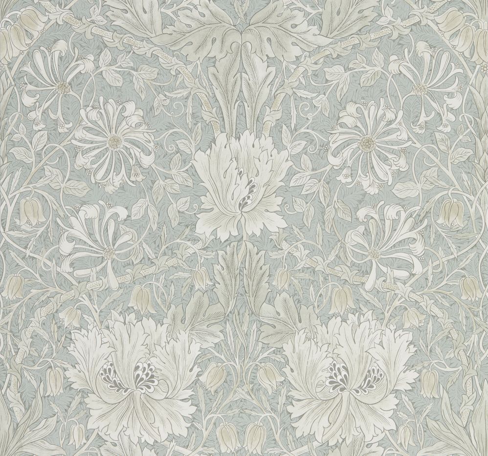 Pure Honeysuckle and Tulip by Morris Blue, Wallpaper Direct. Wallpapered entry, Blue wallpaper, Wallpaper stencil