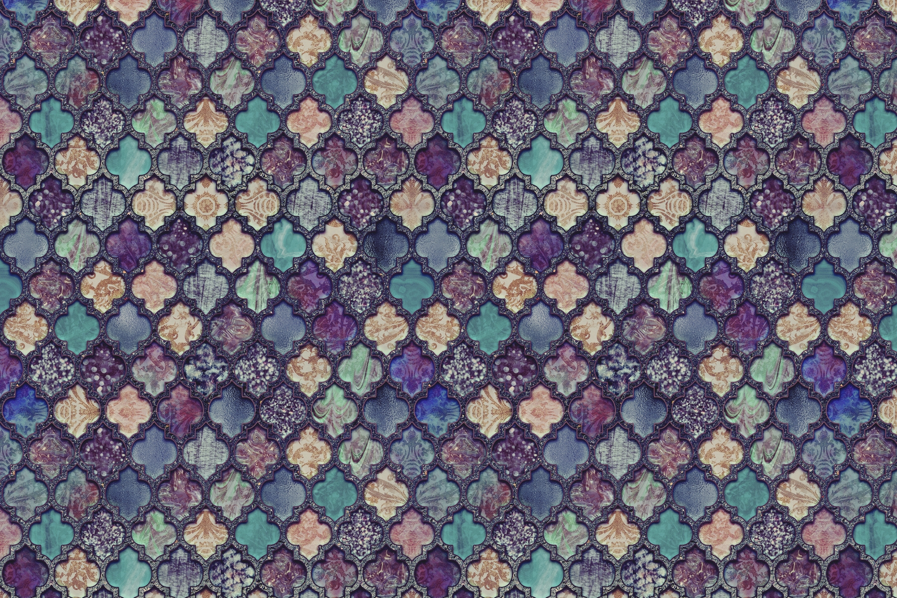 Buy Moroccan Tiles Teal Purple wallpaper US shipping at Happywall.com