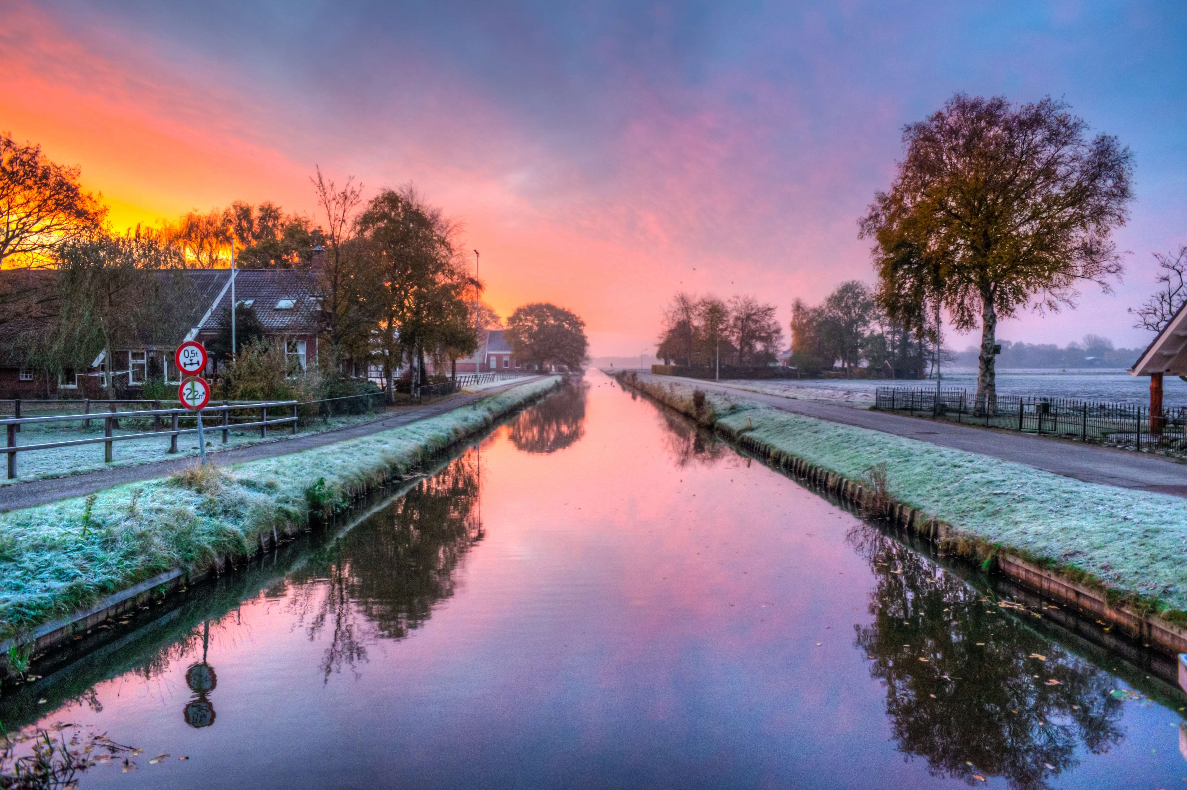 cold, dutch, early, hdr, morning, orange, sunrise, winter, yellow 4k wallpaper