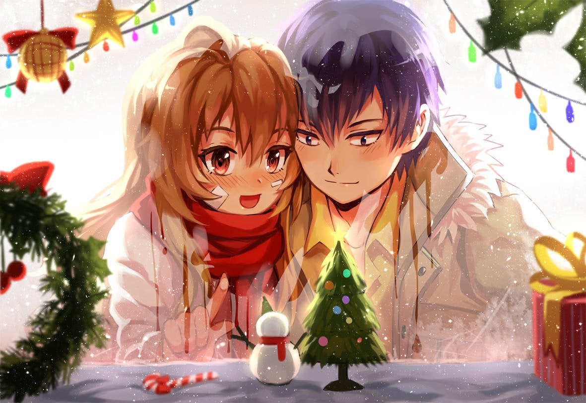 Christmas Girls With Blond Brown Hair Celebration Of Christmas And New Year Anime  Christmas Picture Desktop Hd Wallpapers 2560x1440 : Wallpapers13.com