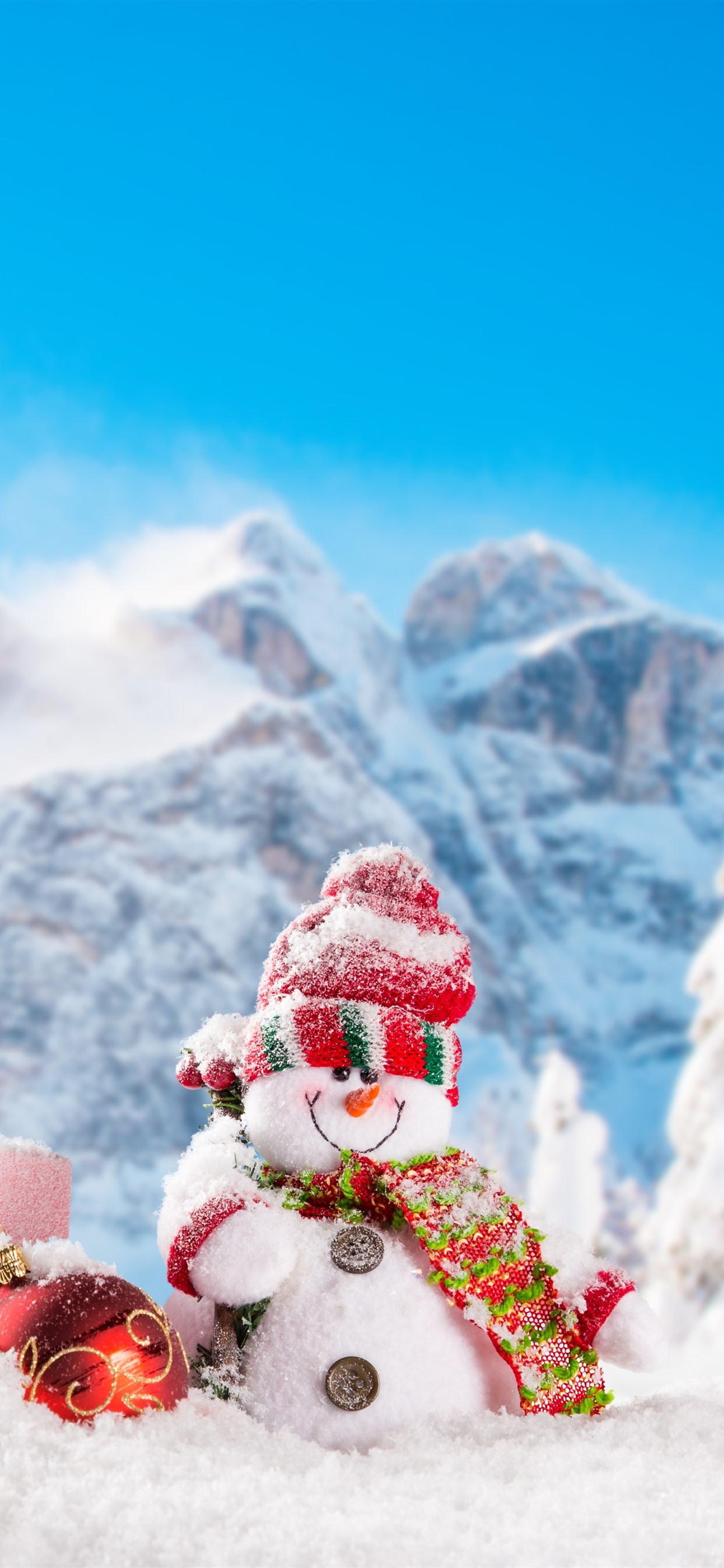 Christmas, Snowmen, Snow, Trees, Mountains, Winter 1242x2688 IPhone 11 Pro XS Max Wallpaper, Background, Picture, Image