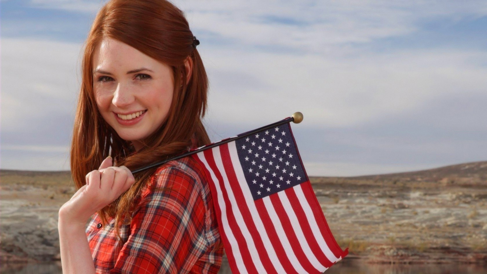 karen gillan redhead women flag wallpaper