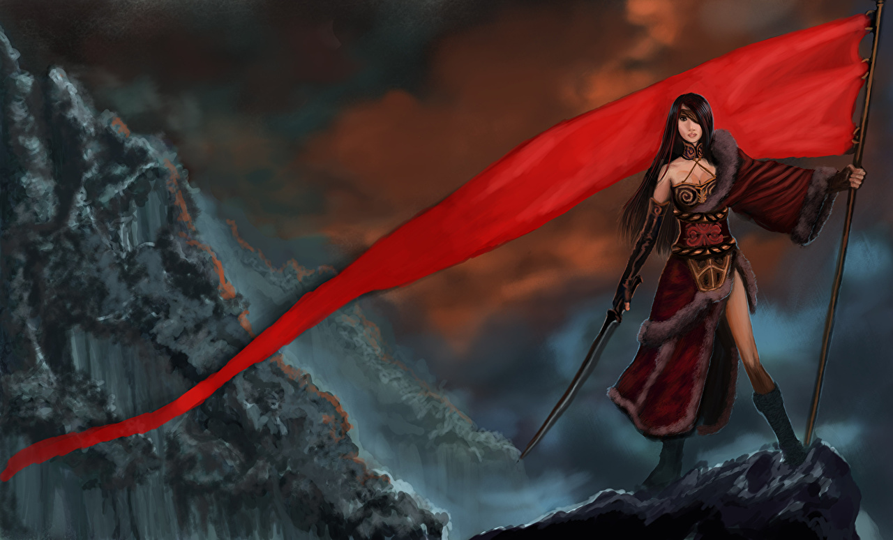 Wallpaper Warriors Fantasy young woman Flag
