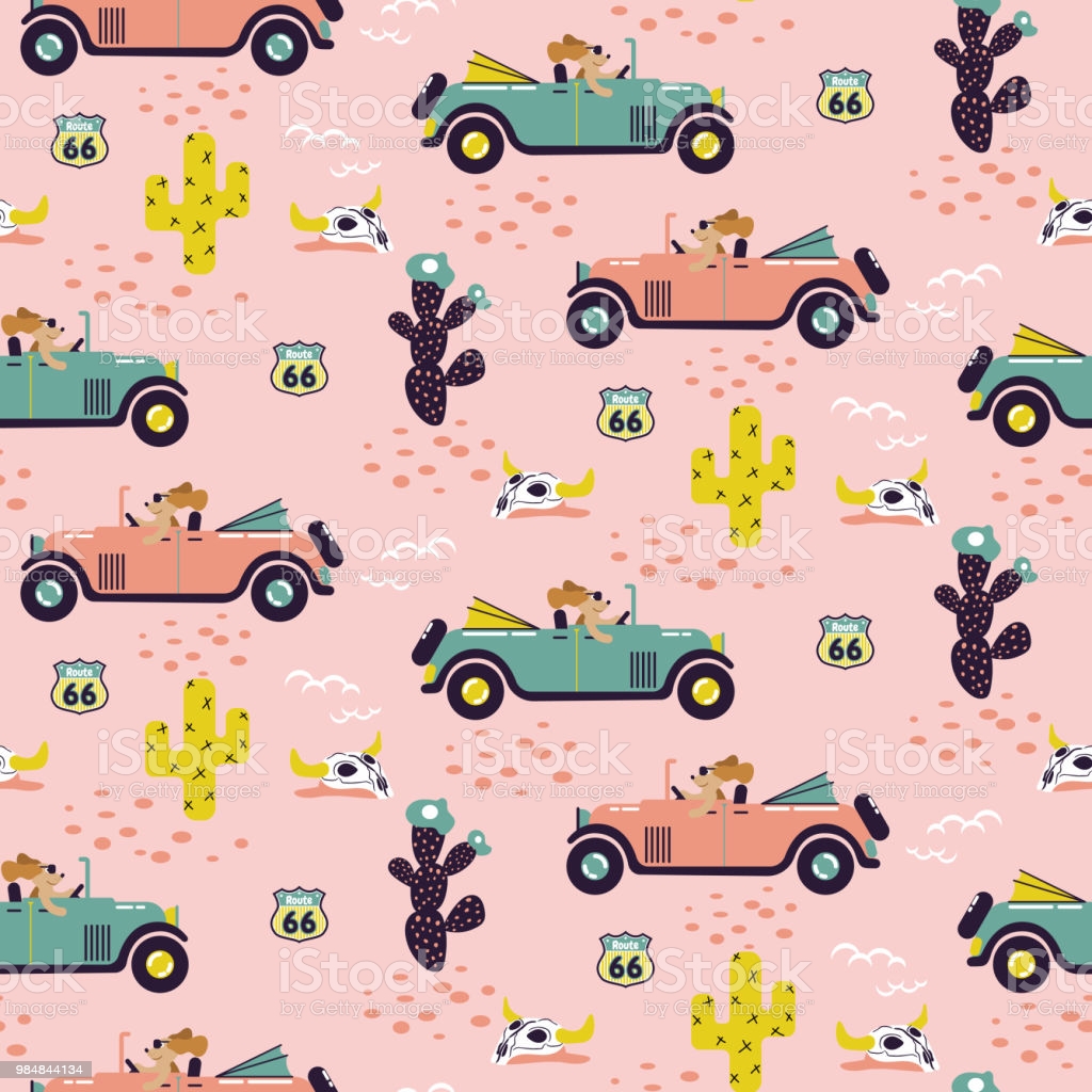Car Race In Sand Desert Cute Girl Seamless Pattern Wallpaper Stock Illustration Image Now