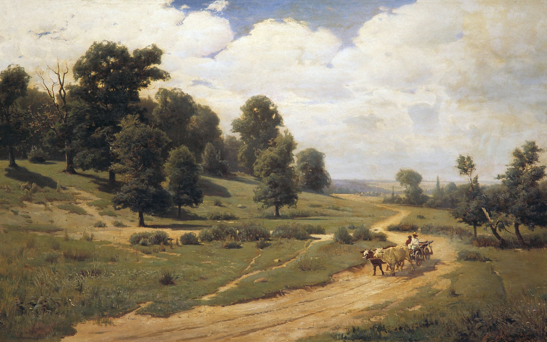 Trees Hills Path Cows People wallpaper. Trees Hills Path Cows People