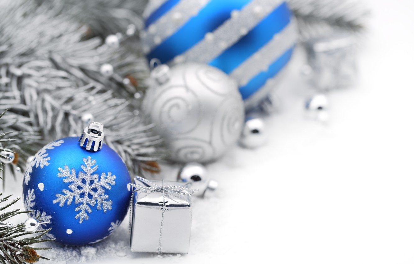Photo Wallpaper Gifts, Decoration, New Year, Bokeh, Christmas Blue And Silver
