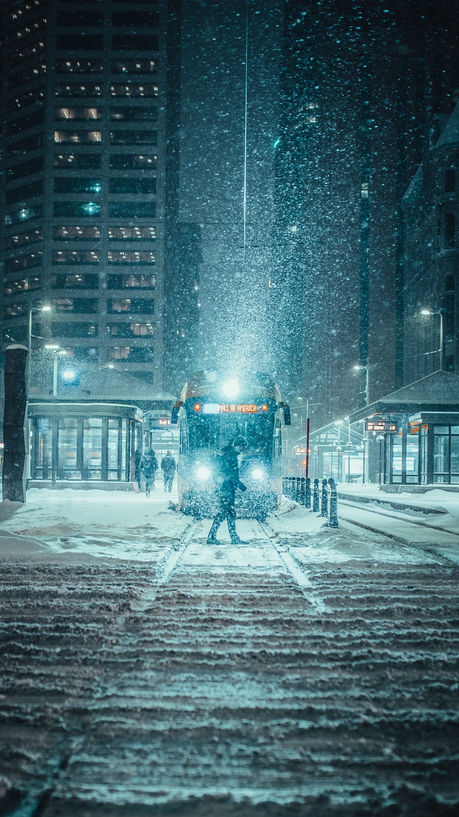 Wallpaper Snowfall, Night, City, Transport, Winter Background For Photohoot