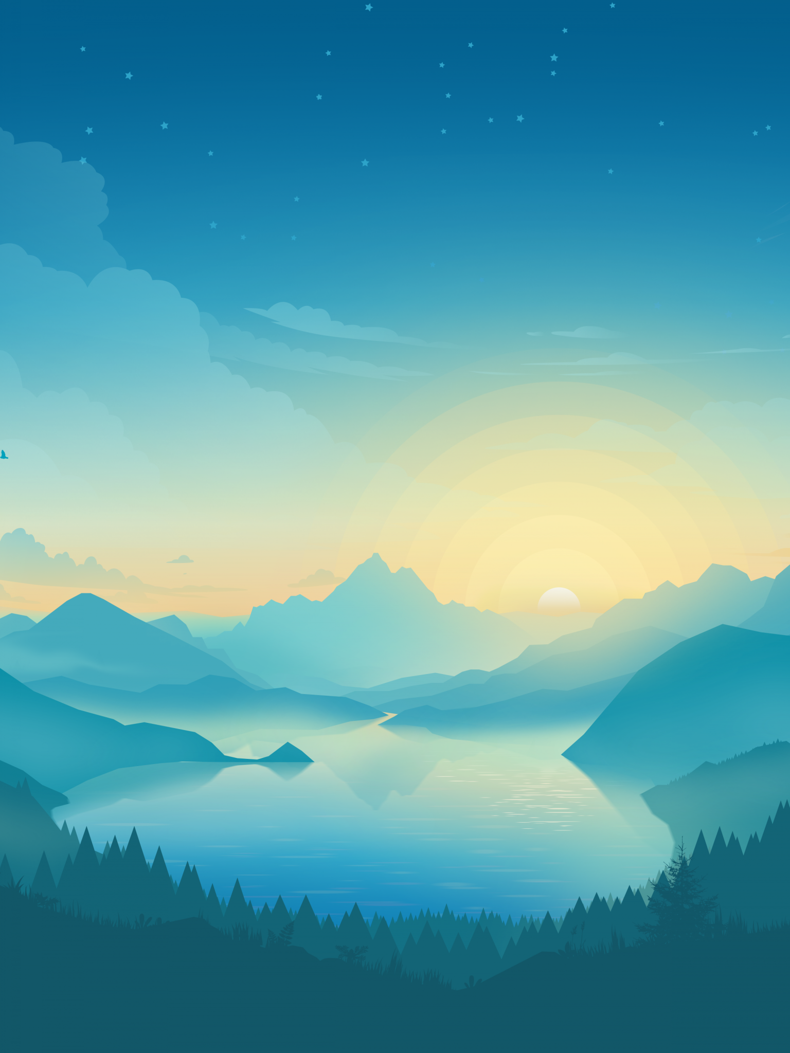 Lakeside Wallpaper 4K, Sunrise, Early Morning, Minimal art, Nature