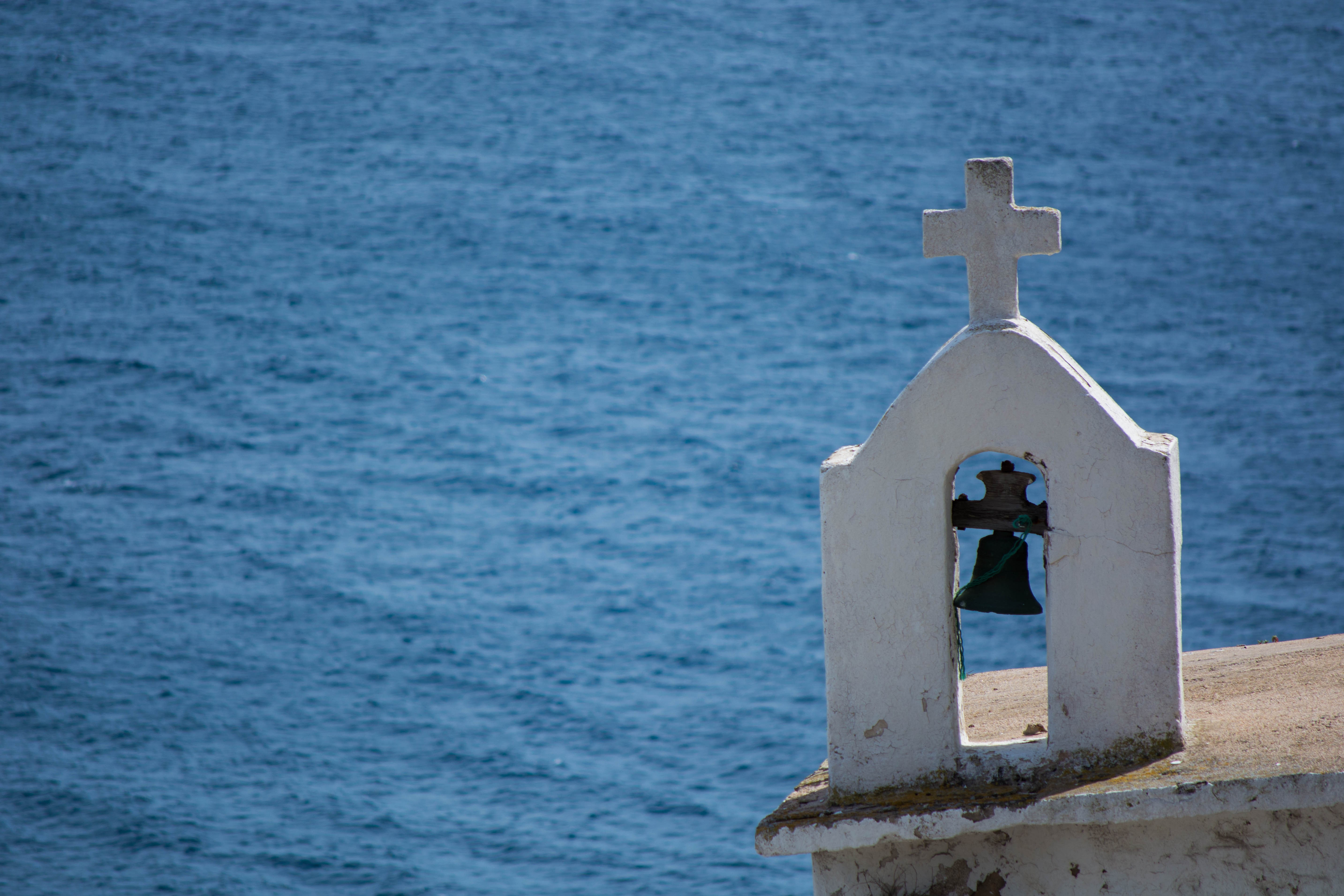 Wallpaper, sea, water, beach, blue, tower, coast, lighthouse, church, bell, ocean 5733x3822