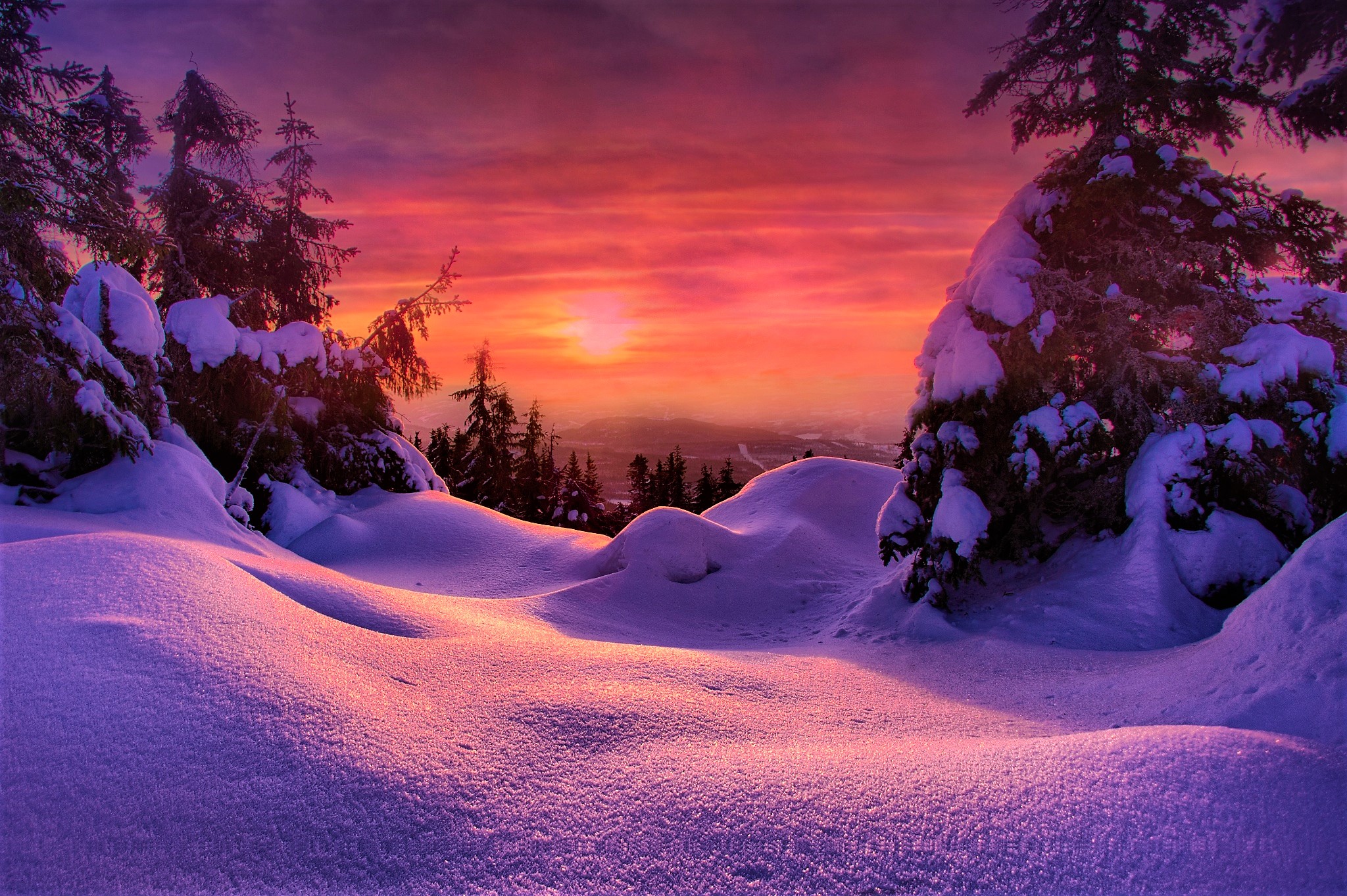Earth, Sunset, Sky, Snow, Winter wallpaper