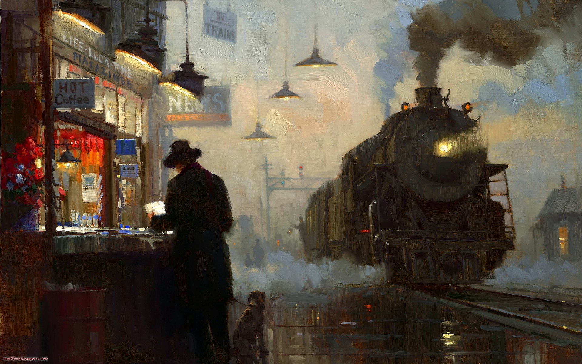 Free download Train station painting Desktop Wallpaper HD Wallpaper [1920x1200] for your Desktop, Mobile & Tablet. Explore Railroad Wallpaper for Computers. Free Christmas Wallpaper For Computer, Spring Wallpaper For