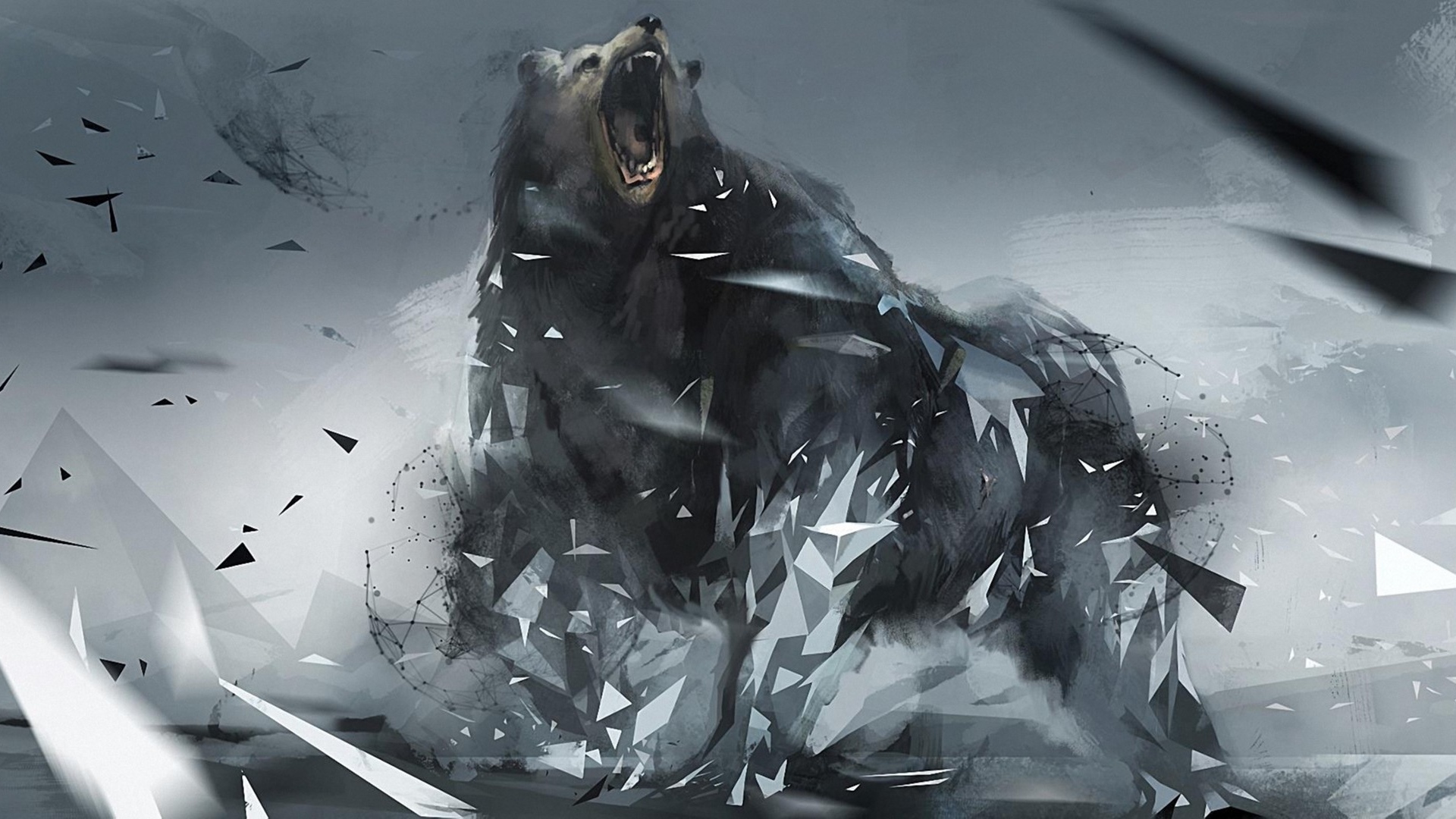 1920x1080 triangles, shapes, rage, bear, background