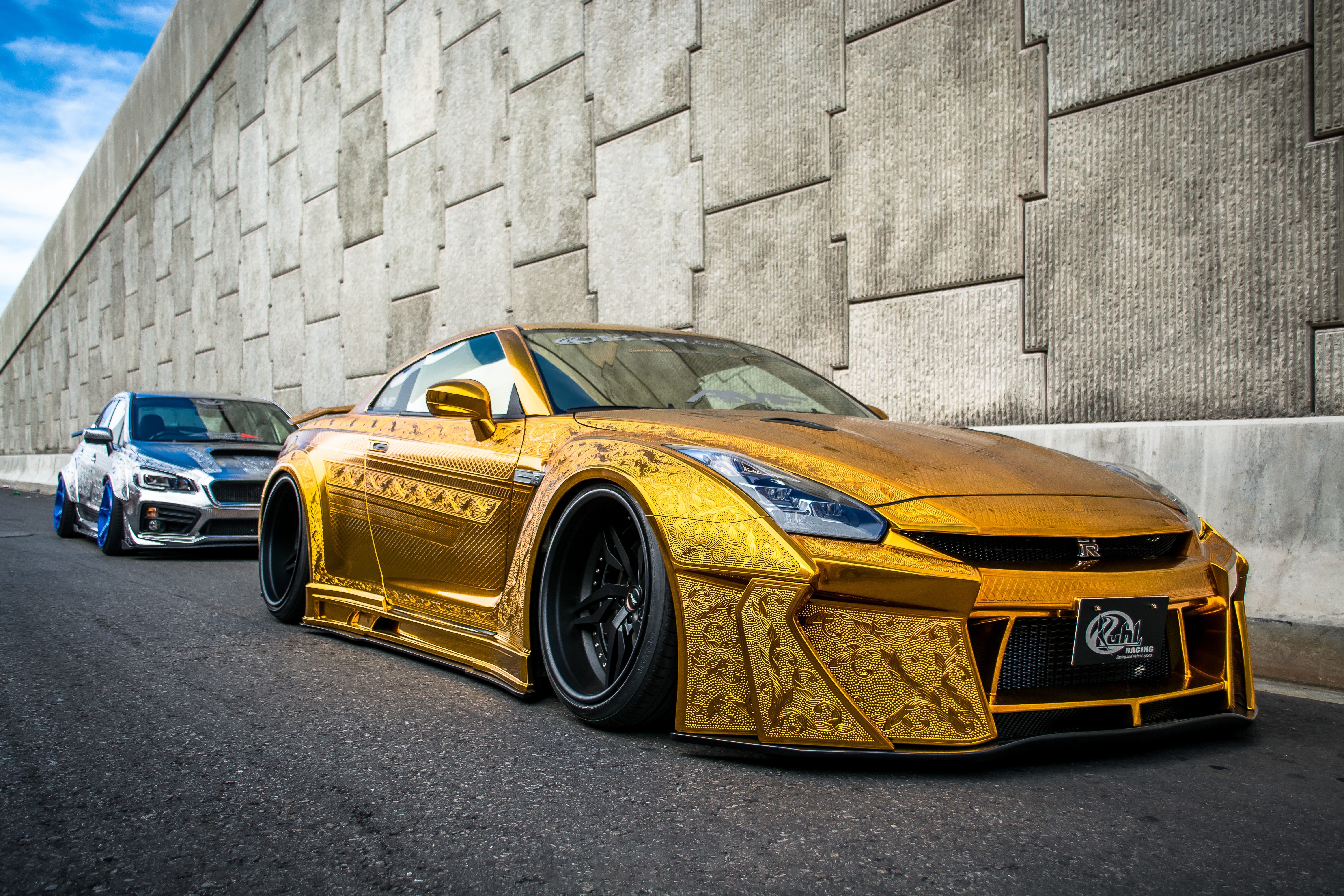 Download Wallpaper Nissan GT R, Sports Car, Gold GT R, Tuning GTR, Japanese Cars, Kuhl Racing For Desktop With Resolution 6000x4000. High Quality HD Picture Wallpaper