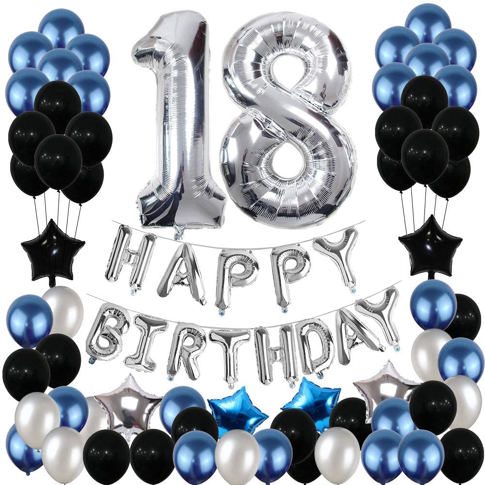 18th Birthday Decorations, 18th Birthday Party Pack 18th Birthday Gifts include Silver Number 18 Balloons Suitable for Girls Boys Women Men(80 Pack Party Supplies), Toys & Games