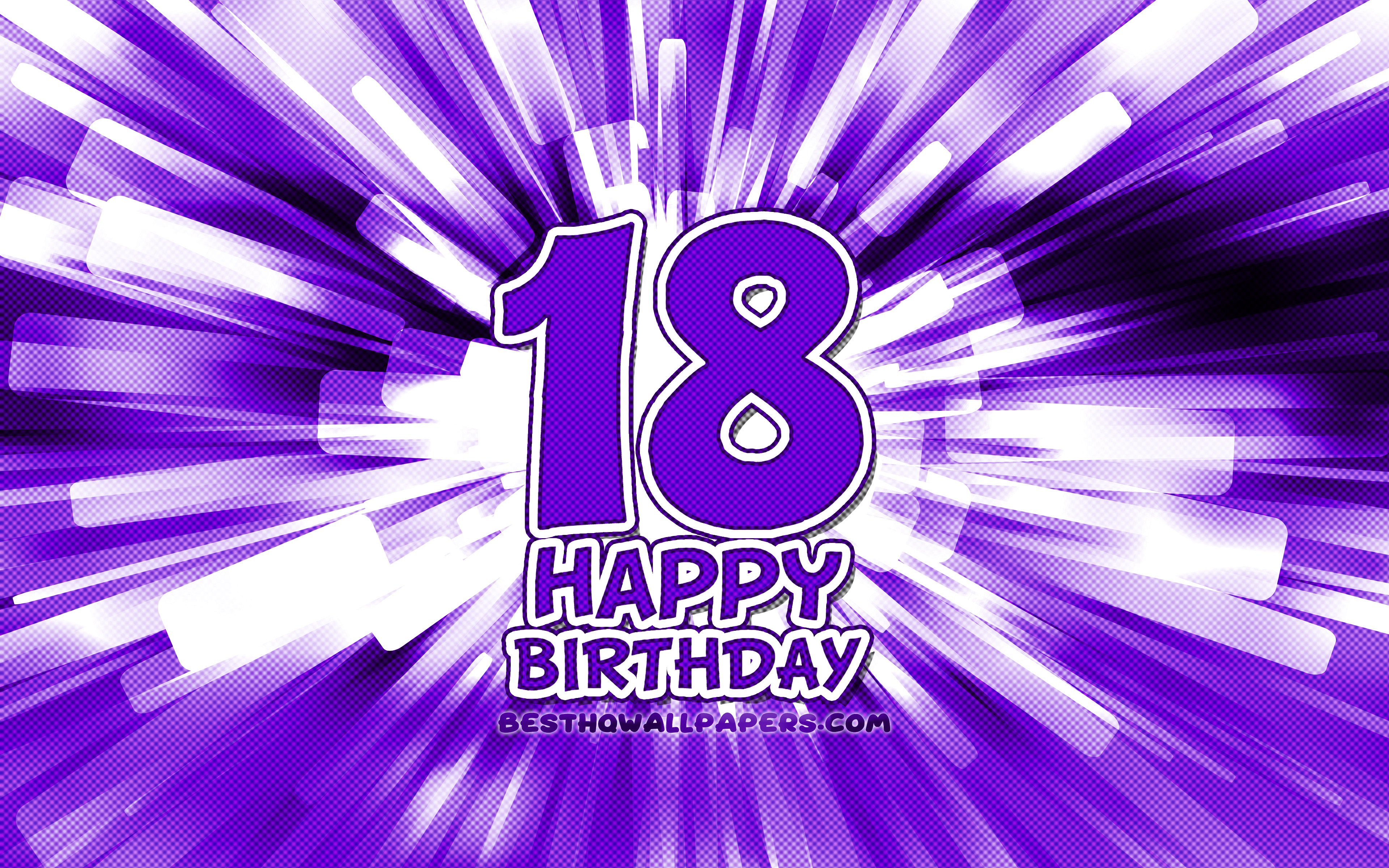 Download wallpaper Happy 18th birthday, 4k, violet abstract rays, Birthday Party, creative, Happy 18 Years Birthday, 18th Birthday Party, cartoon art, Birthday concept, 18th Birthday for desktop with resolution 3840x2400. High Quality