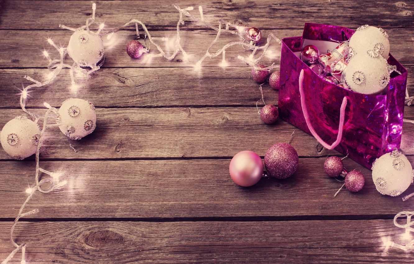 Wallpaper winter, balls, balls, toys, New Year, package, Christmas, pink, white, garland, holidays, Christmas image for desktop, section новый год