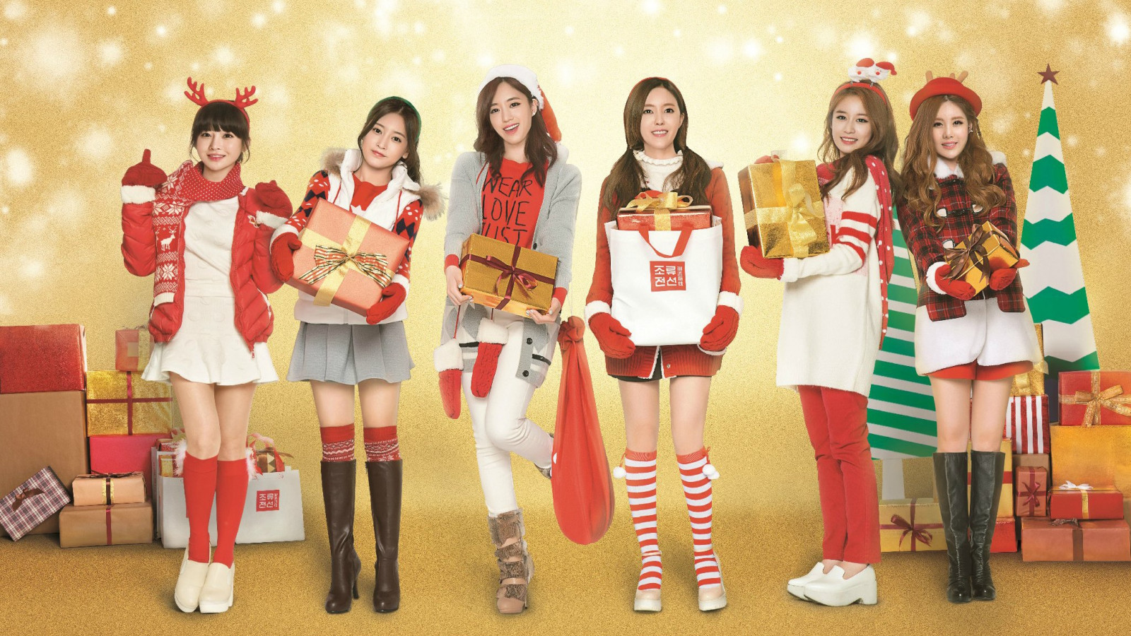Wallpaper, Christmas, K pop, Santa Claus, clothing, T ara, Eunjung, Jiyeon, Boram, Soyeon, Hyomin, Qri, costume 2048x1152