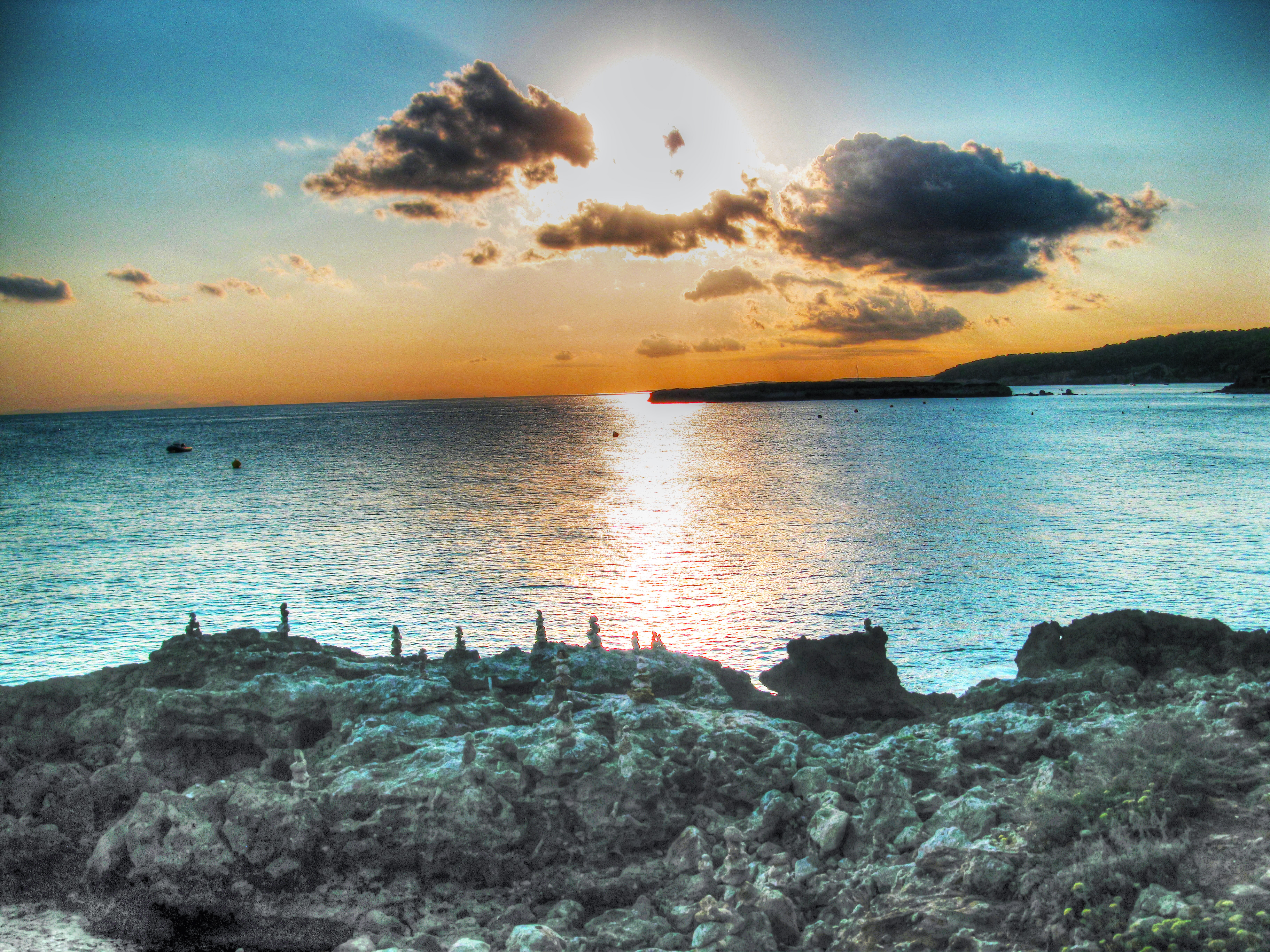 Wallpaper, sunset, sea, sky, clouds, island, Tramonto, nuvole, mare, stones, cielo, menorca, isola, minorca, balearic, roccie, baleari, esinuhe69 3647x2735