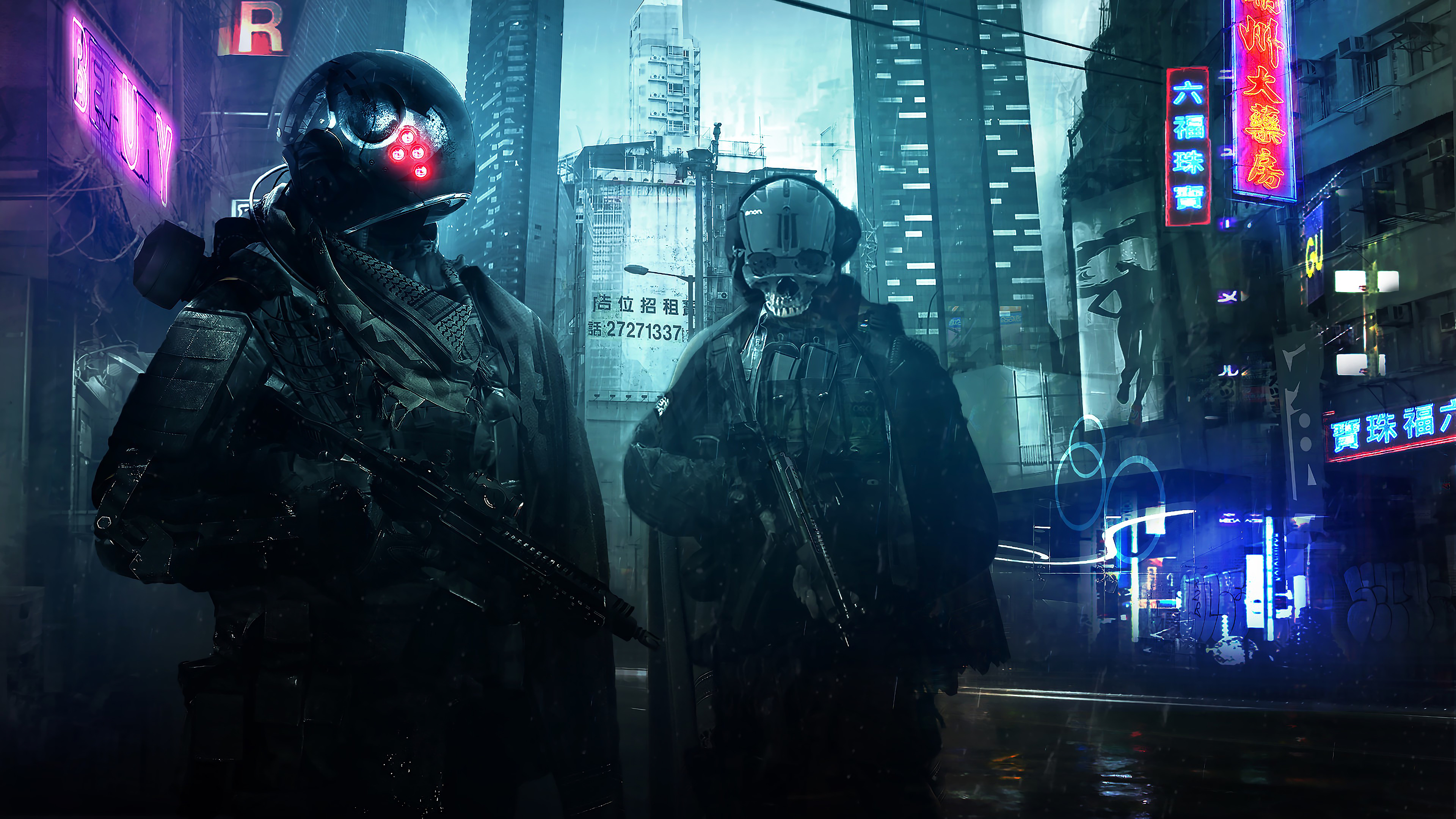 Cyberpunk Sci Fi Skull Soldier 4K Wallpaper