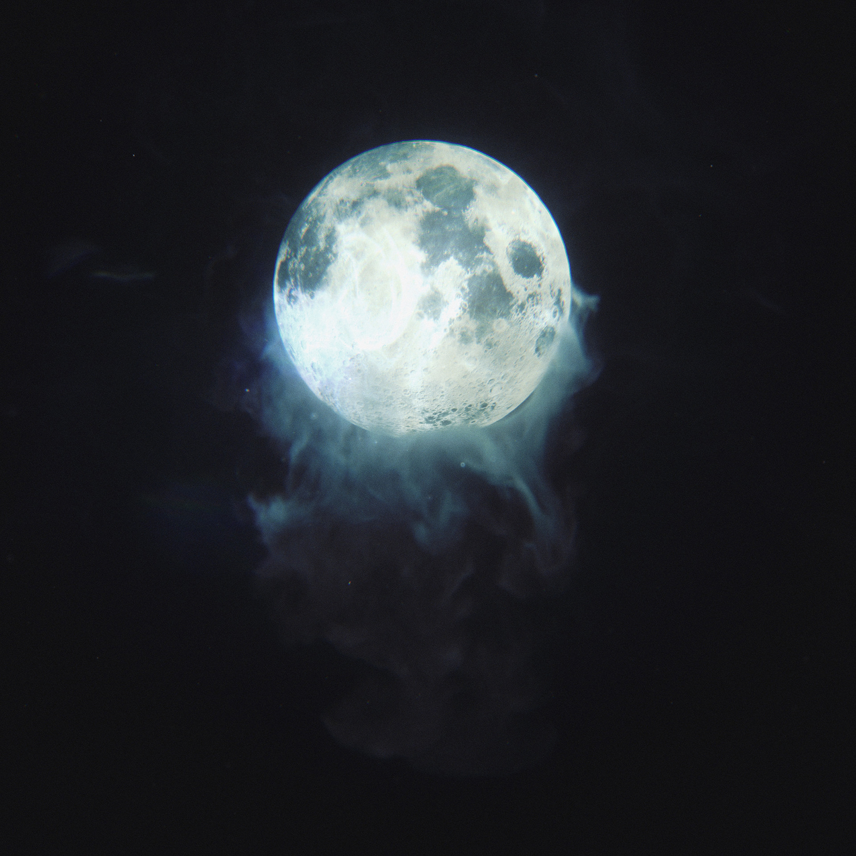 Download wallpaper 3000x3000 ball, glow, smoke, moon, darkness HD background