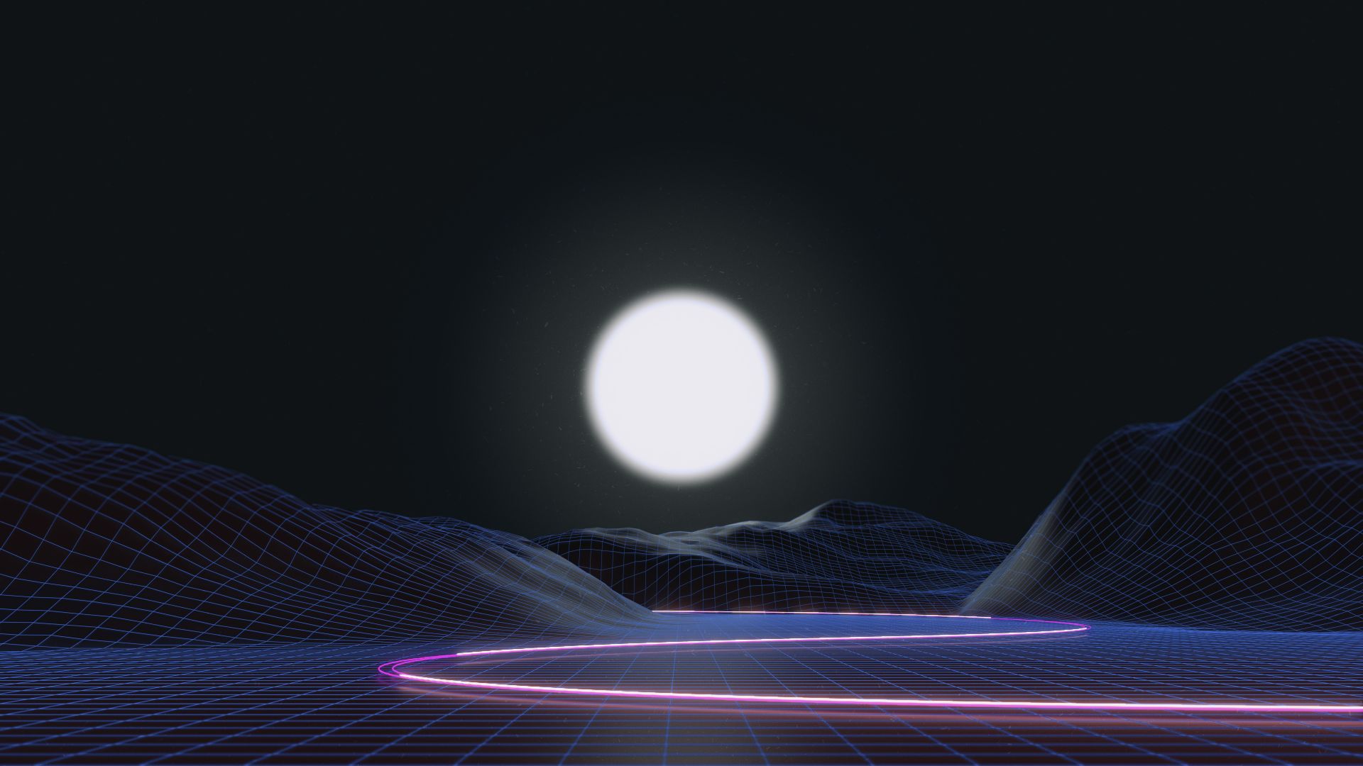 Desktop wallpaper synthwave, glow, moon, dark, art, HD image, picture, background, 2af2b9
