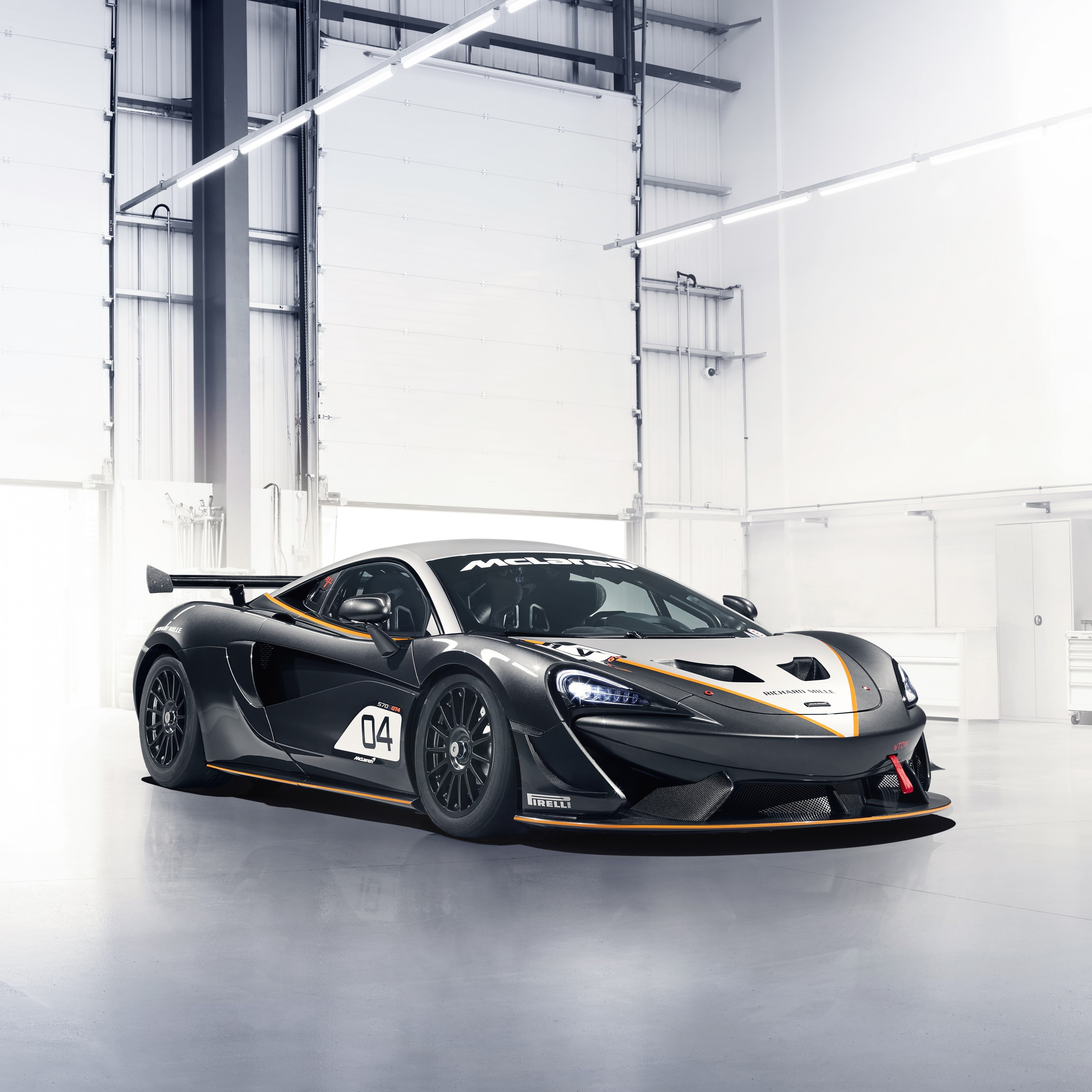 Download 3000x3000 Mclaren 720s Gt3, Black Supercars, Garage Wallpaper