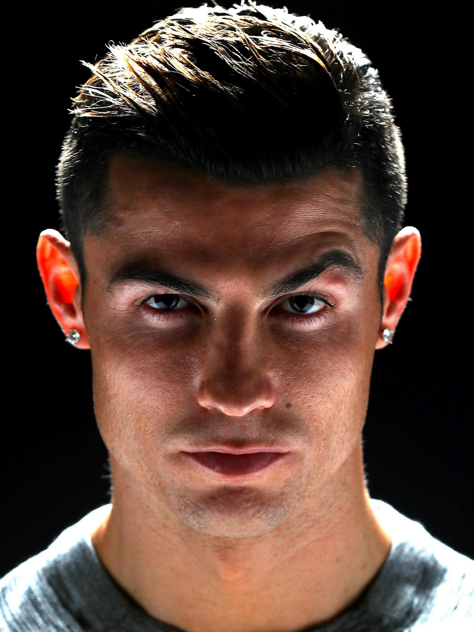 Download 1536x2048 Cristiano Ronaldo, Face Portrait, Earrings Wallpaper for Apple iPad Mini, Apple IPad 4