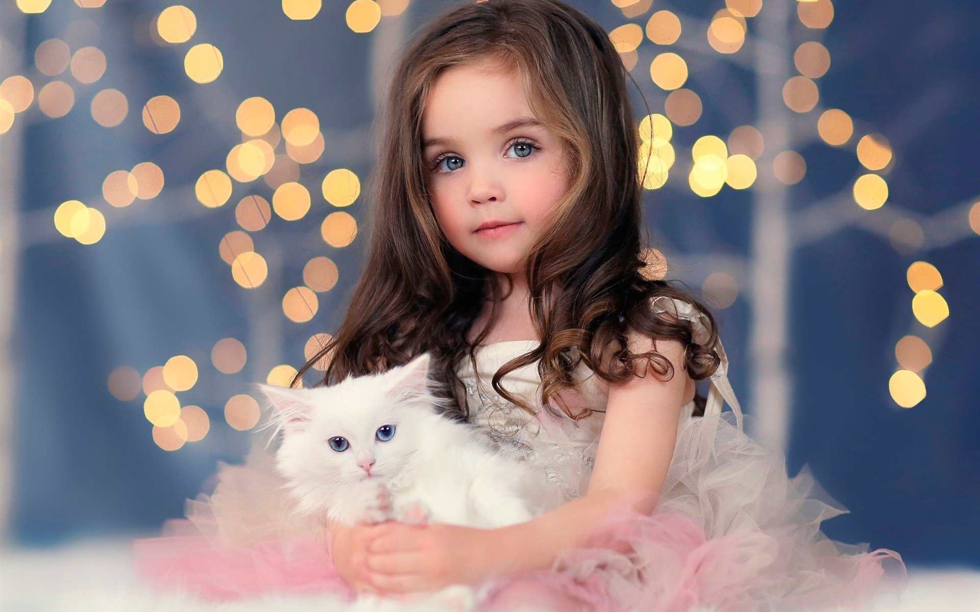 children, Girl, Blonde, Blue, Eyes, Cat, Animal, Cute, Dress, Angel Wallpaper HD / Desktop and Mobile Background