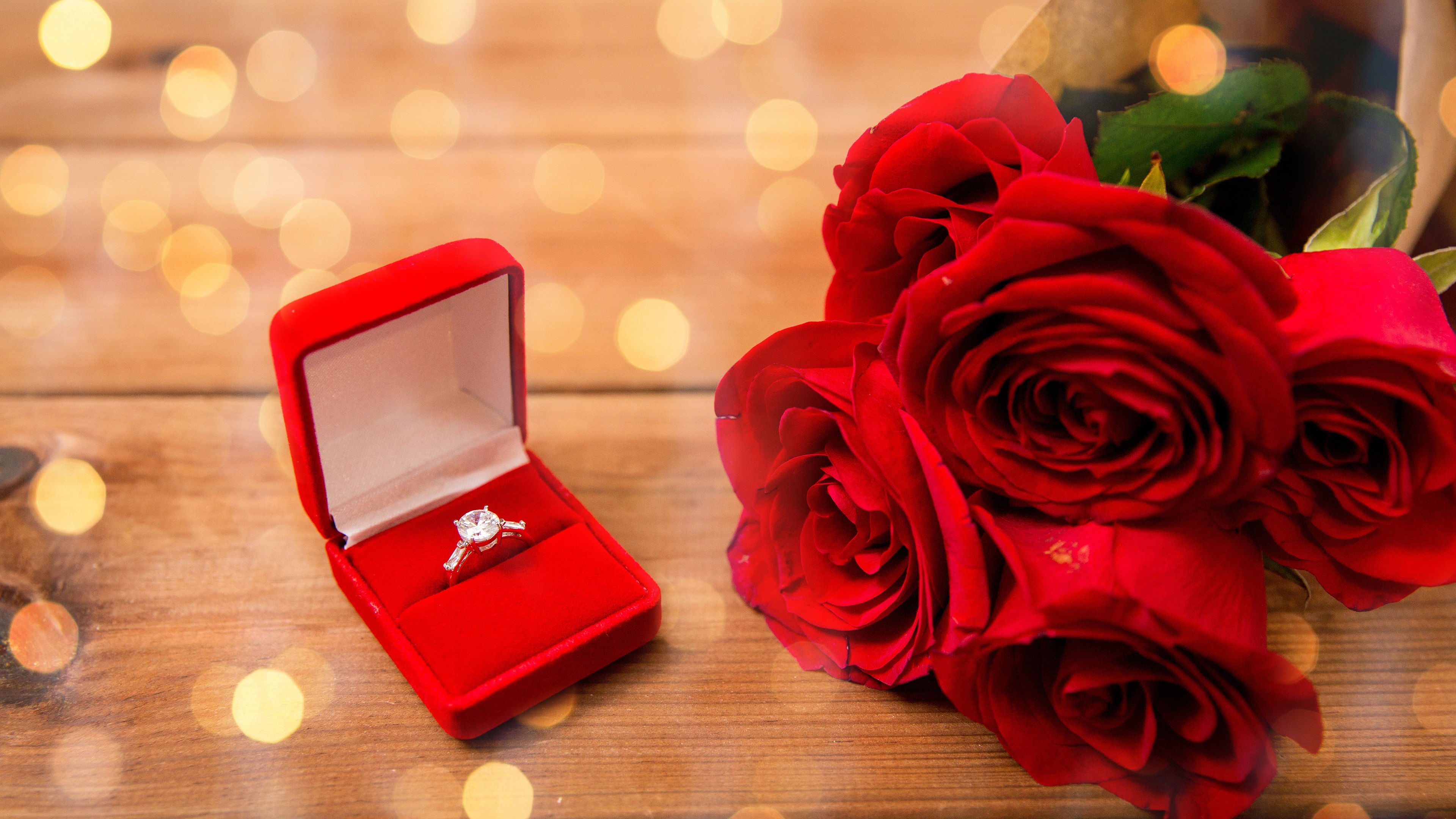 Wallpaper Red roses, diamond ring, romantic 3840x2160 UHD 4K Picture, Image