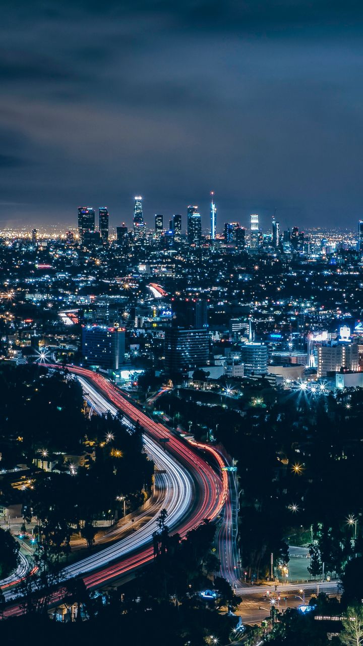Los Angeles, city, skyscrapers, night, 720x1280 wallpaper. Los angeles wallpaper, City wallpaper, City aesthetic
