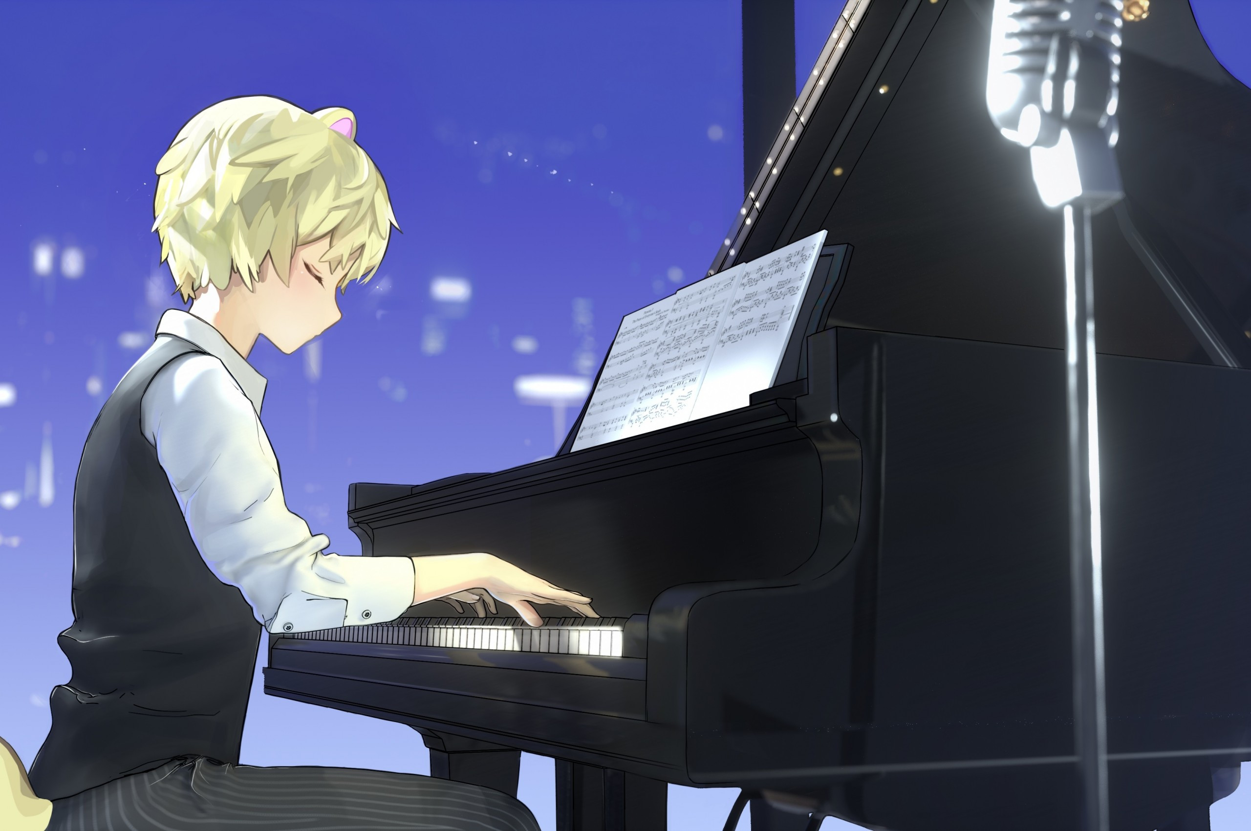 Download 2560x1700 Jun, Doubutsu No Mori, Piano, Music, Blond, Closed Eyes Wallpaper for Chromebook Pixel