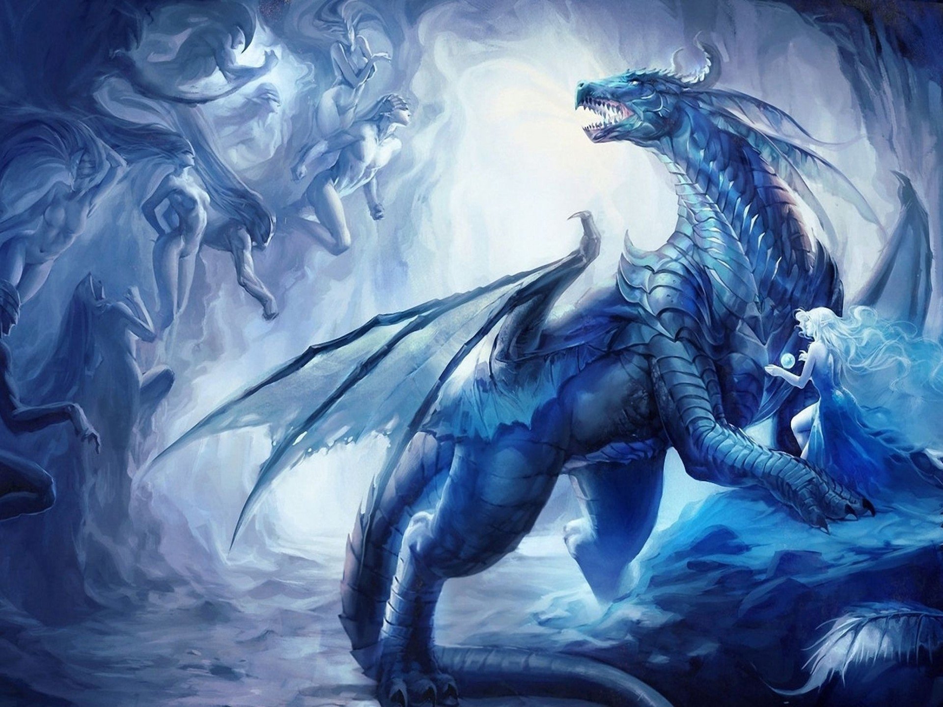 Blue Fantasy Dragon Ice Cave Art Fantasy HD Wallpaper 3840x2400, Wallpaper13.com
