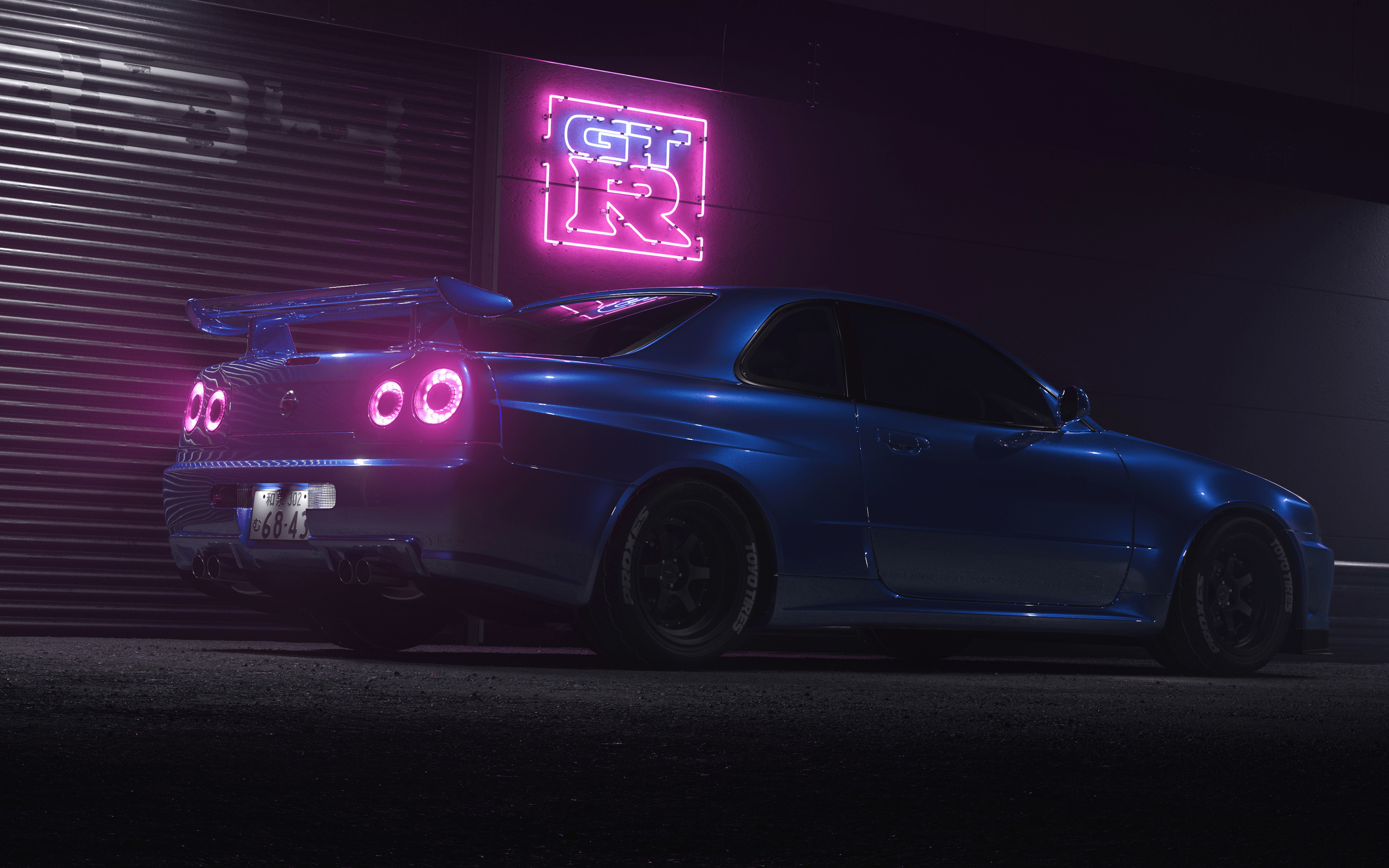Download Wallpaper 4k, Nissan GT R, Night, R34, Supercars, Nissan Skyline, Blue GT R, Tuning, Japanese Cars, Nissan For Desktop With Resolution 3840x2400. High Quality HD Picture Wallpaper