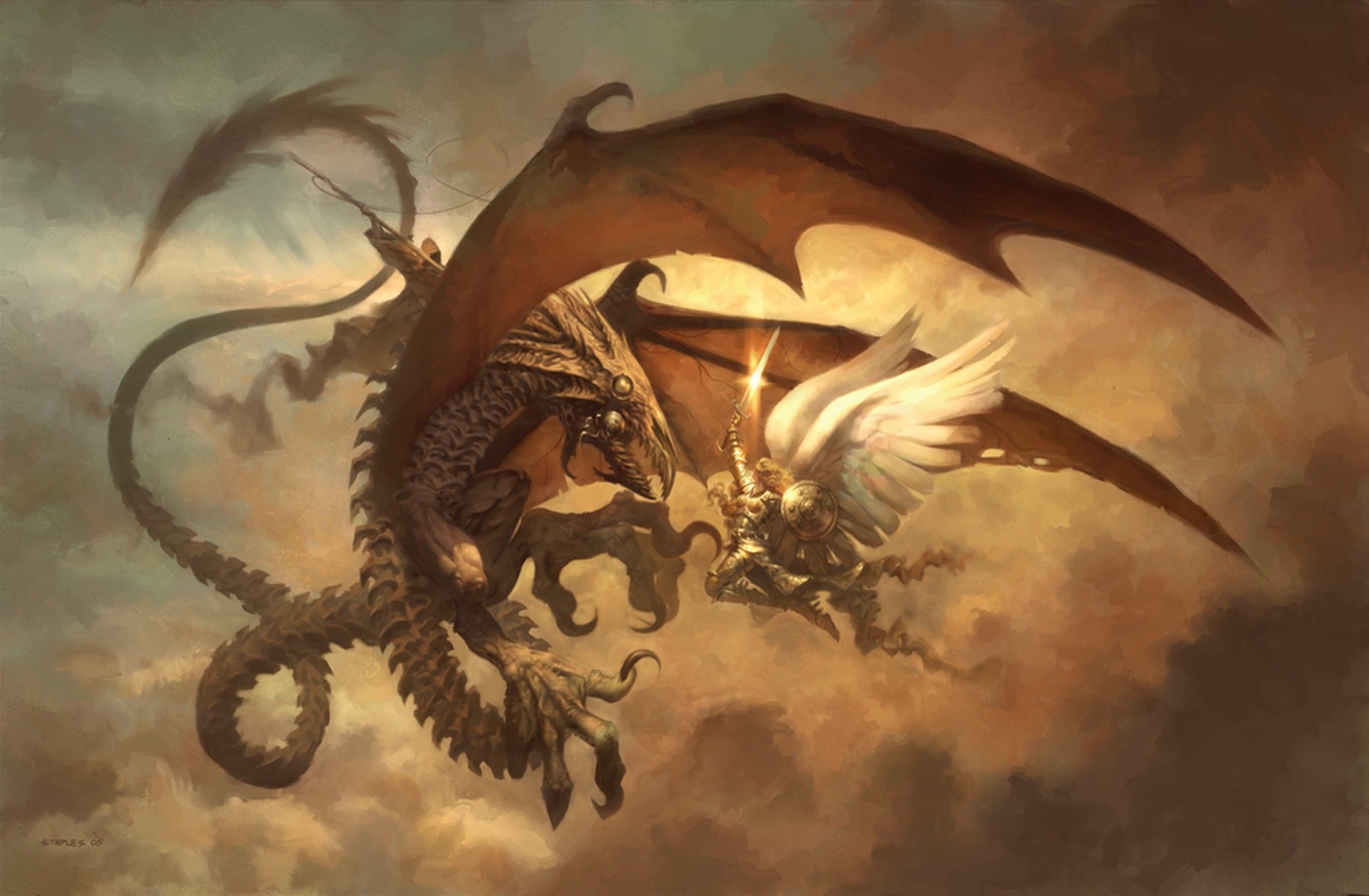 angels wings dragons fight artwork 1650x1080 wallpaper High Quality Wallpaper, High Definition Wallpaper