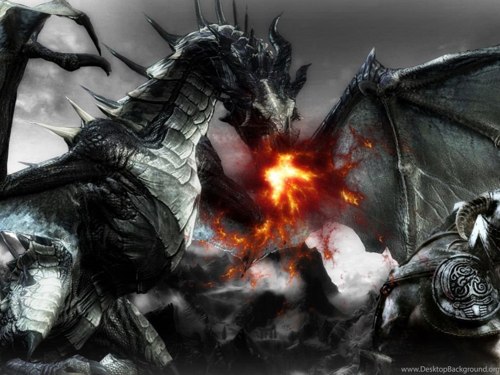 Skyrim Wallpaper Dragon Fight By Nolan989890 Desktop Background