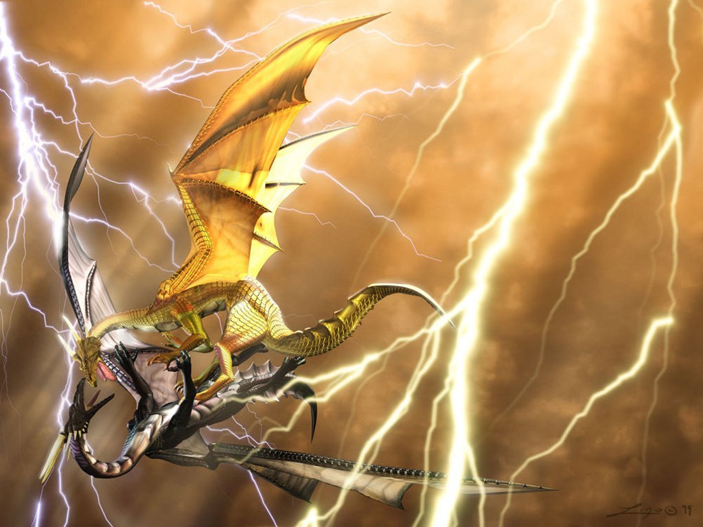 Fighting Dragons In Lightning.