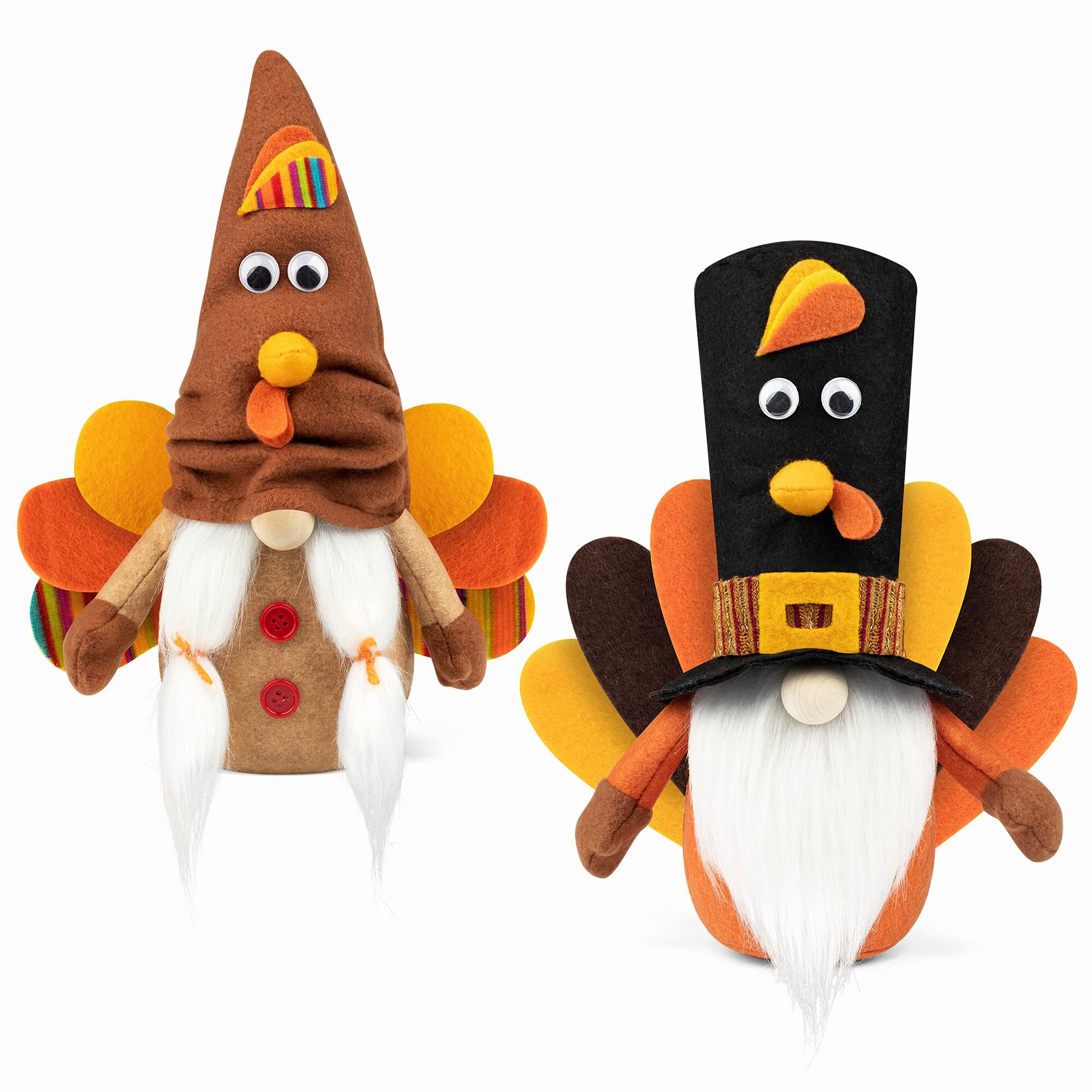 The Holiday Aisle® Turkey Fall Gnomes Plush Decor, 2Pack Squeaky Handmade Tomte Swedish Gnome Doll Scandinavian Figurine Thanksgiving Gnomes Plush Ornaments Thanksgiving Holiday Home Table Decorations Gifts